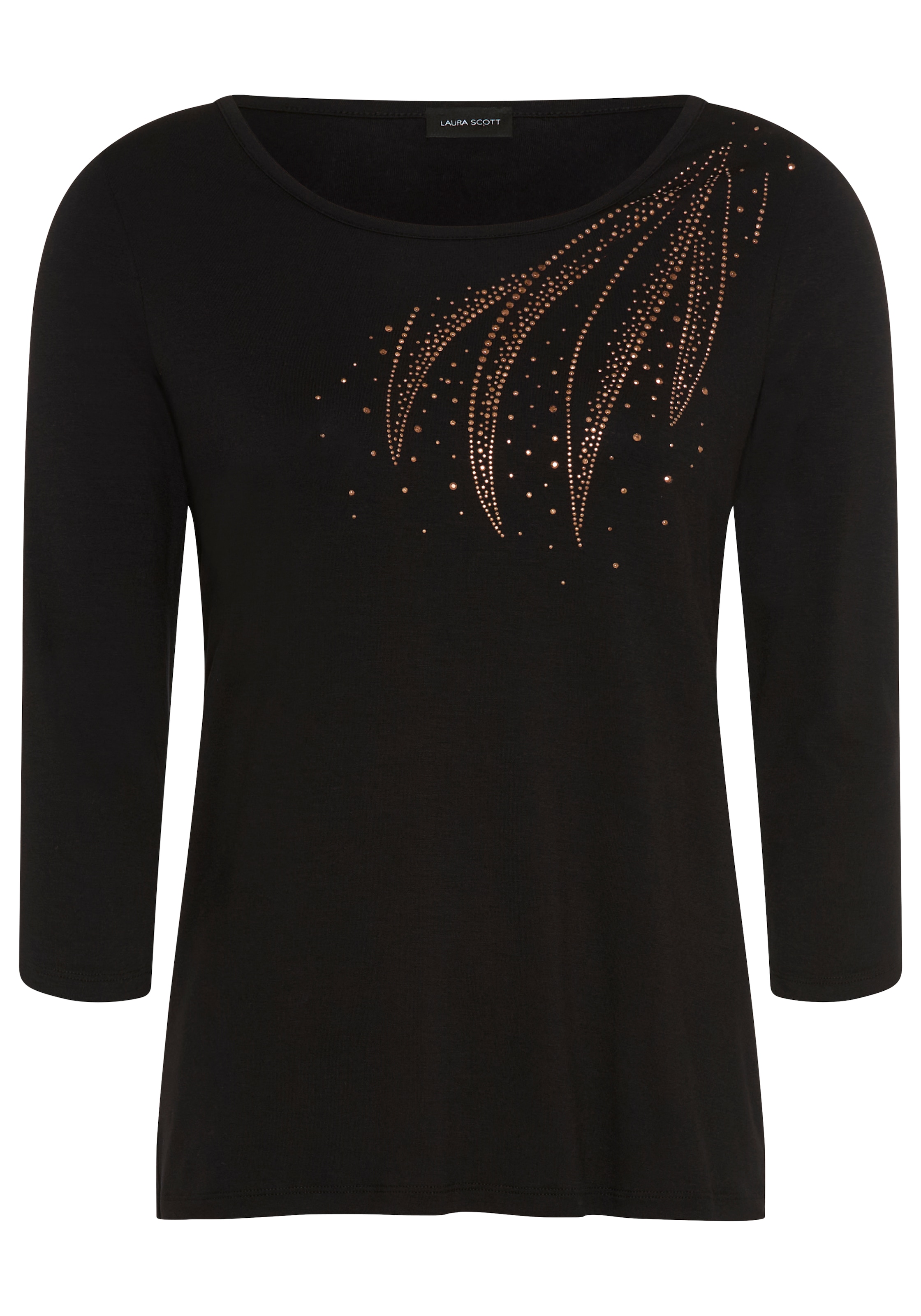 Laura Scott 3/4-Arm-Shirt »mit dekorativen Steinen« figurumspielende Passform, hüftlange Schnittform