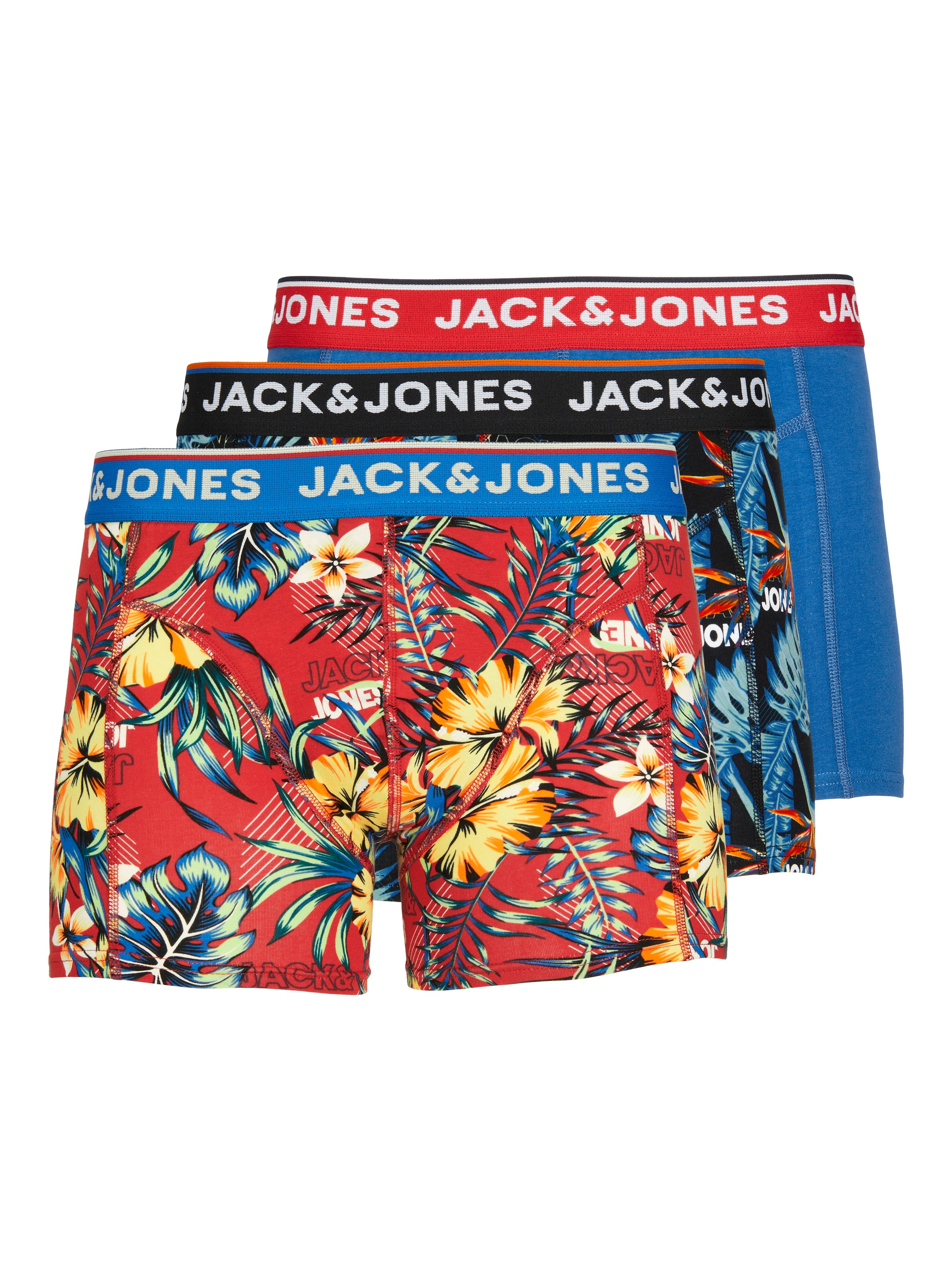 Image of Jack & Jones Boxershorts "JACAZORES im 3er-Pack mit elastischem Bund und bequemem Stoff" Packung, 3 Stk. bedruckt, casual Stil, regular fit, Rundhals, Single Jersey