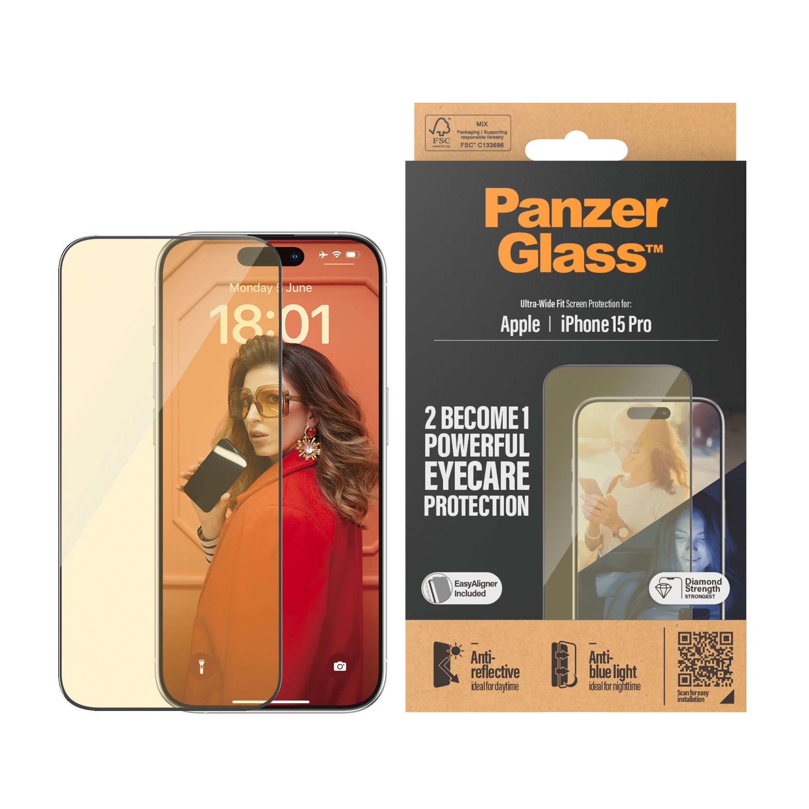 Displayschutzglas »Eyecare Screen Protector«, für iPhone 15 Pro, Ultra Wide Fit