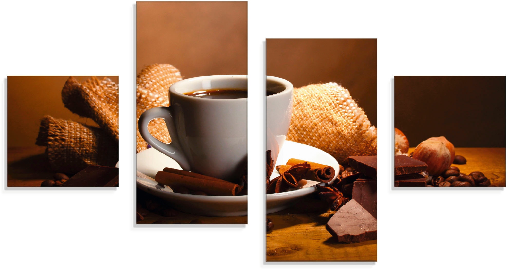 Image of Artland Glasbild »Kaffeetasse Zimtstange Nüsse Schokolade«, Getränke, (4 St.) bei Ackermann Versand Schweiz