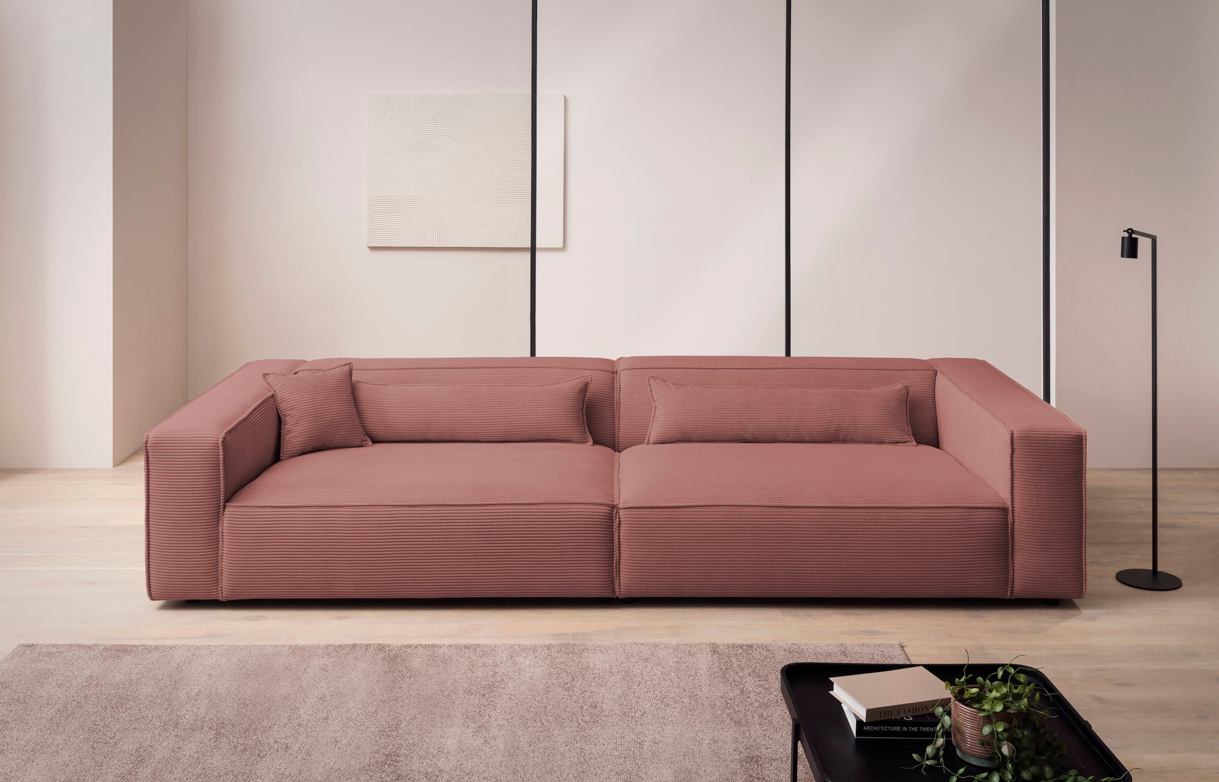 LeGer Home by Lena Gercke 3-Sitzer »PIARA, XXL Sofa mit Kedernaht, Big-Sofa in Cord oder Leinenoptik«, schwarze Füsse, bequemer Sitzkomfort, extra tiefe Sitzfläche