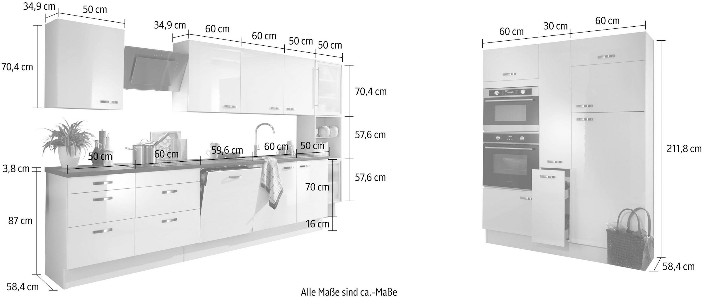 kaufen Vollauszügen OPTIFIT jetzt Soft-Close-Funktion, »Cara«, 480 cm Breite Küchenzeile und mit
