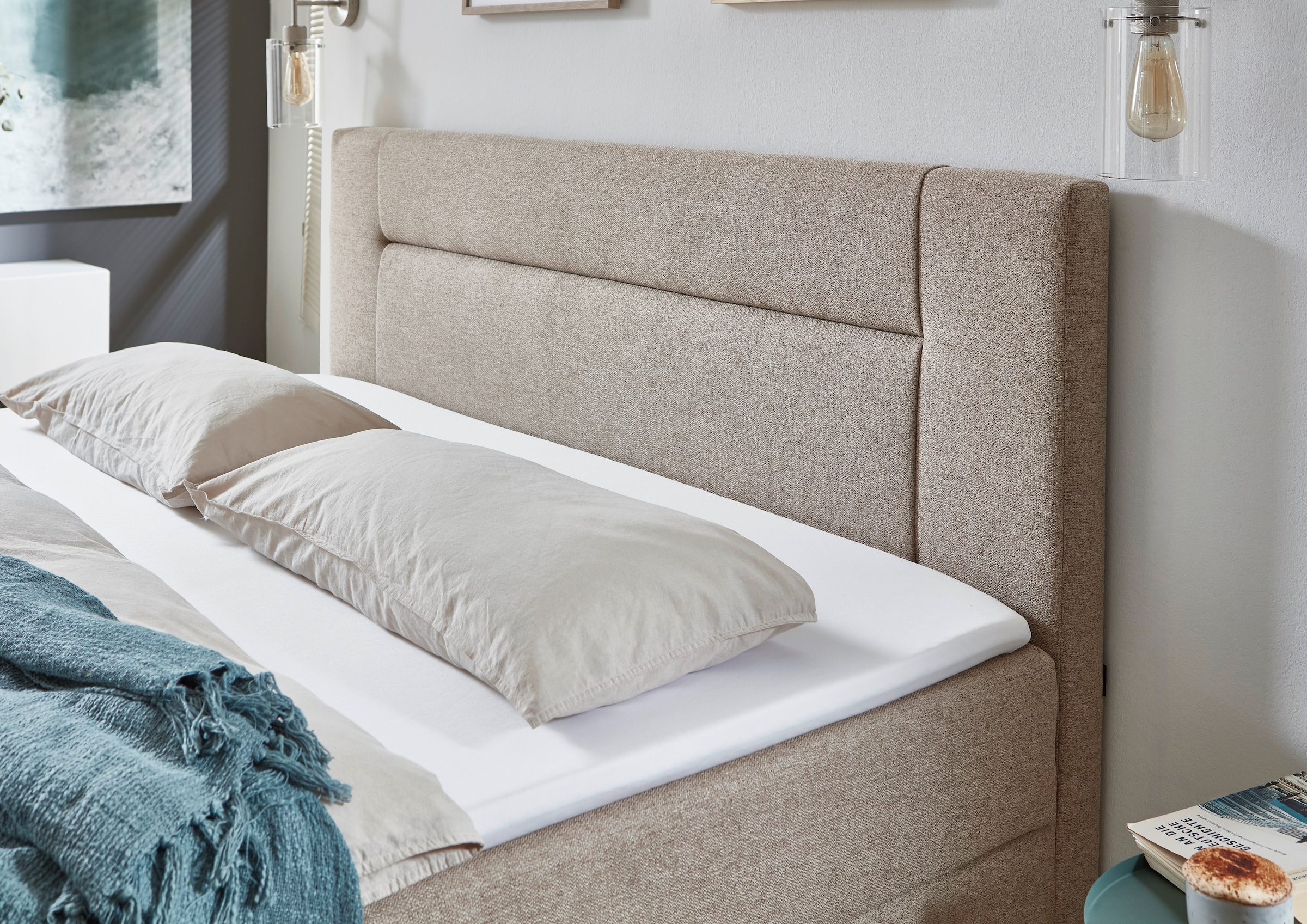 INOSIGN Boxbett »Escalon II, Boxbett mit Bettkasten, inklusive Topper«, Bett erhältlich in den Breiten 120x200cm und 180x200cm, mit Holzfüssen
