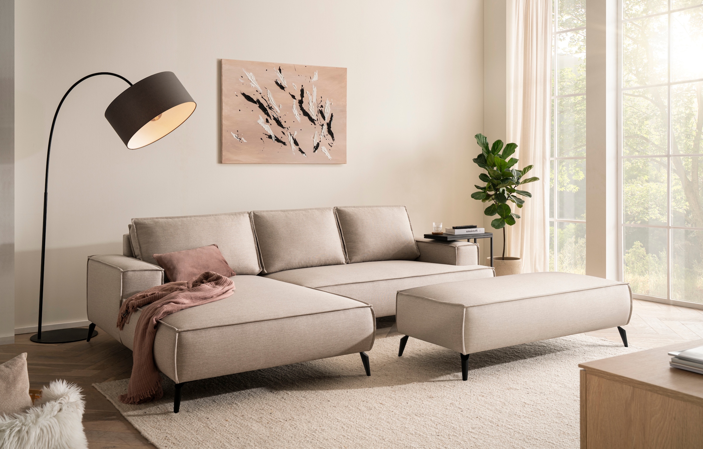 Home affaire Sitzgruppe »TVINNU, Polsterecke L-Form, Schlaffunktion, mit Hocker« Set, 2 Stk. tlg. Set, stellbar zum Schlafsofa (Krokodilverbinder)