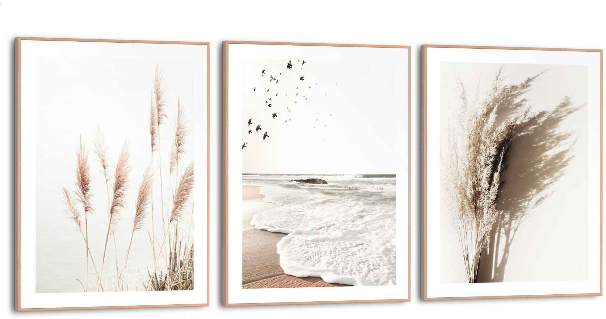 Image of Reinders! Wandbild »Sommerstrand Rollende Wellen - Gras - Vögel - Natur - Mer«, (3 St.) bei Ackermann Versand Schweiz