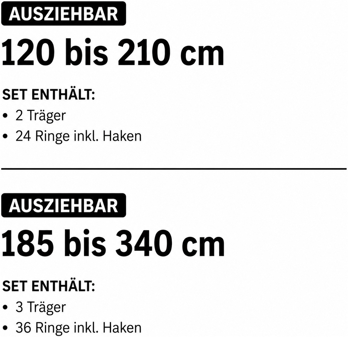 Liedeco Tringle à rideaux »Stilgarnitur "Kugel" ausziehbar 16/19 mm« Ø 19 mm 1 course-läufig Extensible extensible télescopique