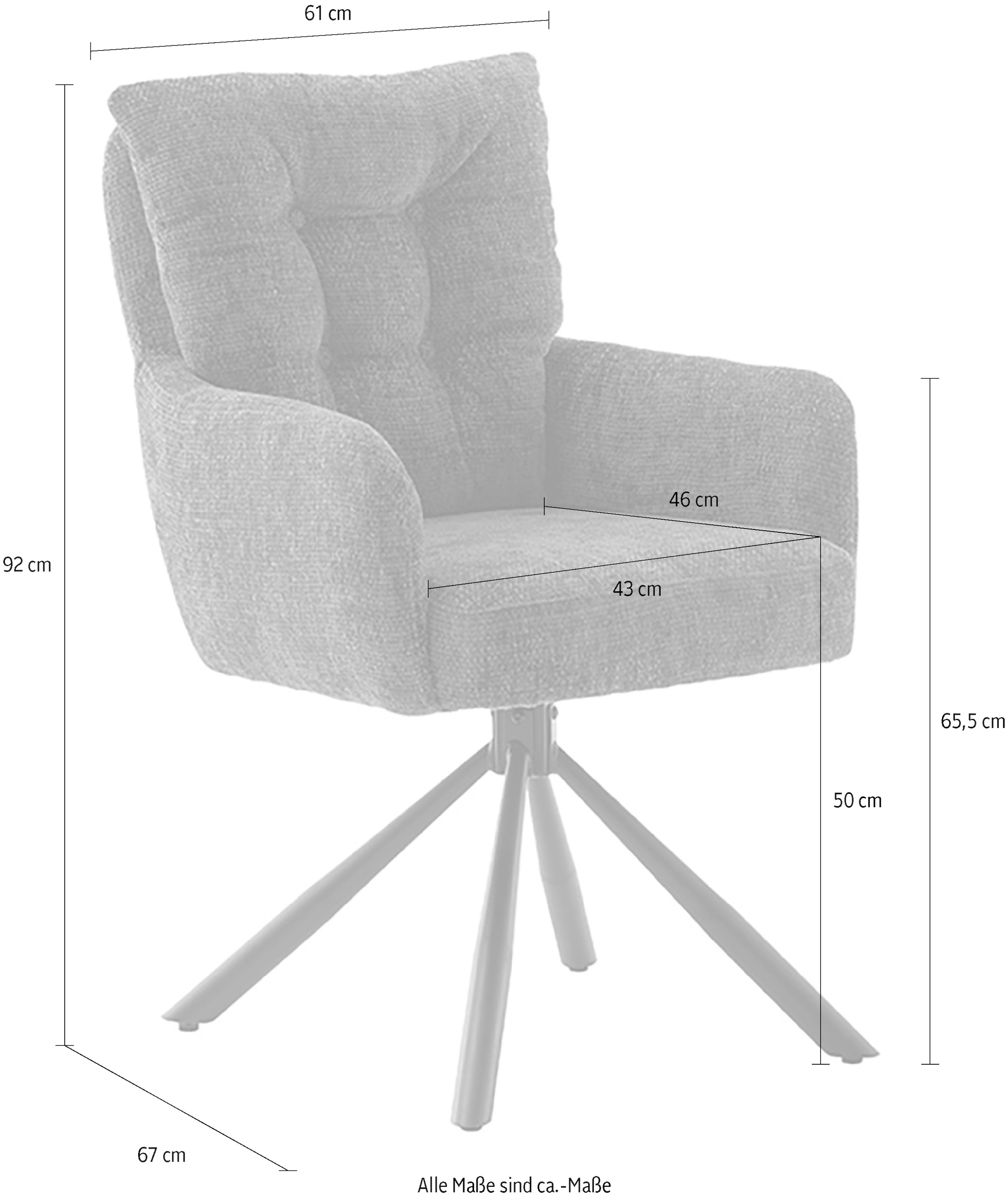 MCA furniture Armlehnstuhl »TULA Esszimmerstuhl (2er Set) - Stuhl«, (Set), 2 St., Strukturstoff, 180° drehbar, Taschenfederkern,Metall,Strukturgewebe,belastbar 120 kg