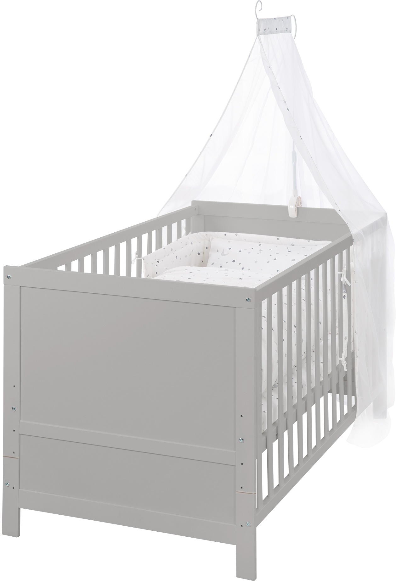 Image of roba® Komplettbett »Sternenzauber, taupe«, (7 tlg.), inkl. Babybett, Matratze, Lattenrost, Himmelstange mit Himmel, Nestchen und Bettwäsche bei Ackermann Versand Schweiz
