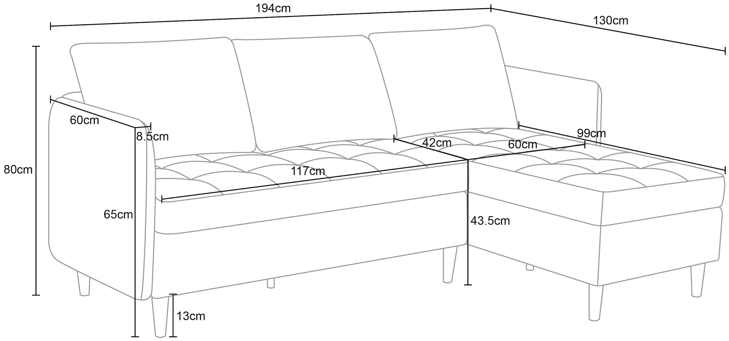 Dorel Home Ecksofa »LINDHUS, L-Form, verschiedene Stellvarianten, Loungesofa, Schlaf-Liege«, Modulsofa, Recamiere, grosser Bettkasten, Cord, Chenille