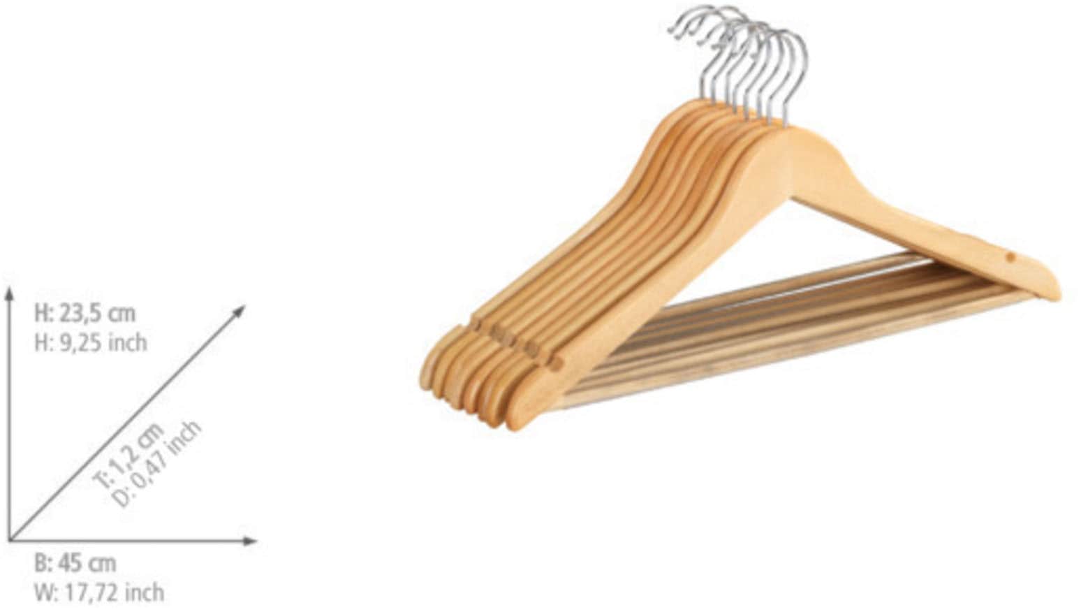 WENKO Kleiderbügel »Modell Eco«, (Set, 8 tlg.), für Garderobe & Kleiderschrank, mit Hosensteg & Rockeinkerbung, Holz