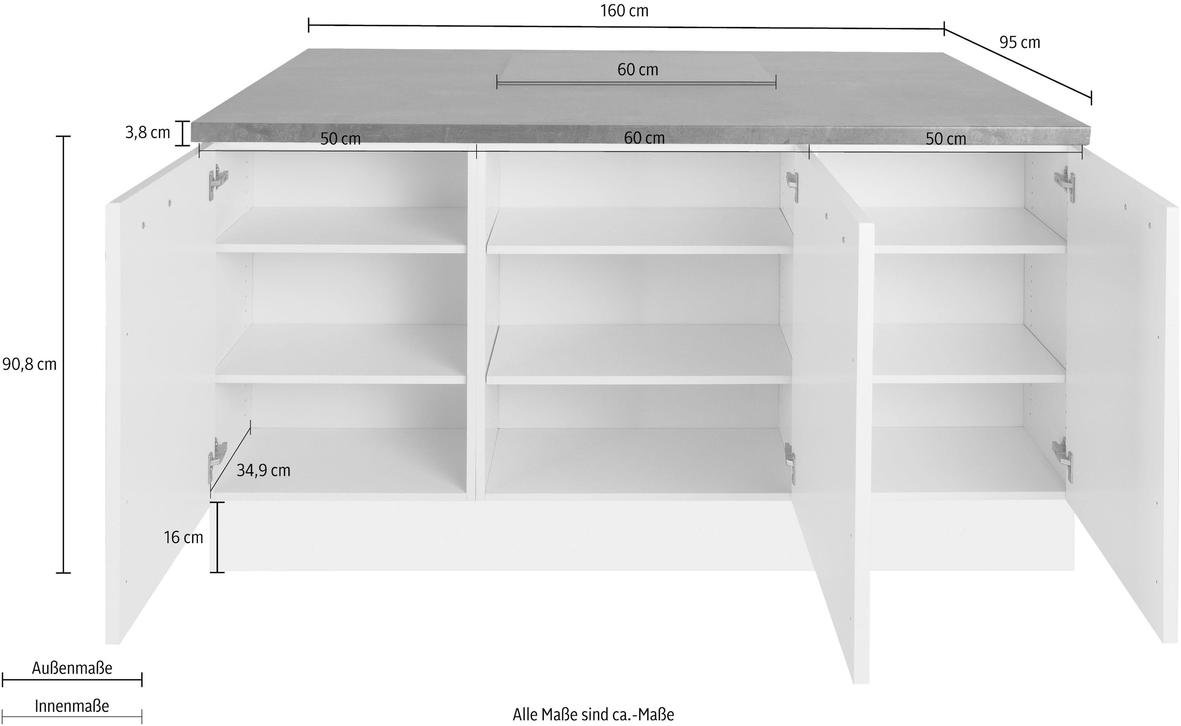 x Stellbreite OPTIFIT ♕ »Cara«, versandkostenfrei Kücheninsel Vollauszüge cm 95 160 und auf Soft-Close-Funktion,