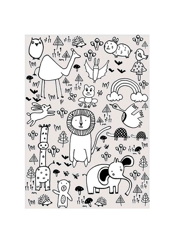 Image of Komar Bild "Scribble Park" Tiere 1 Stk. tlg. Wandbild zur Dekoration - ohne Rahmen