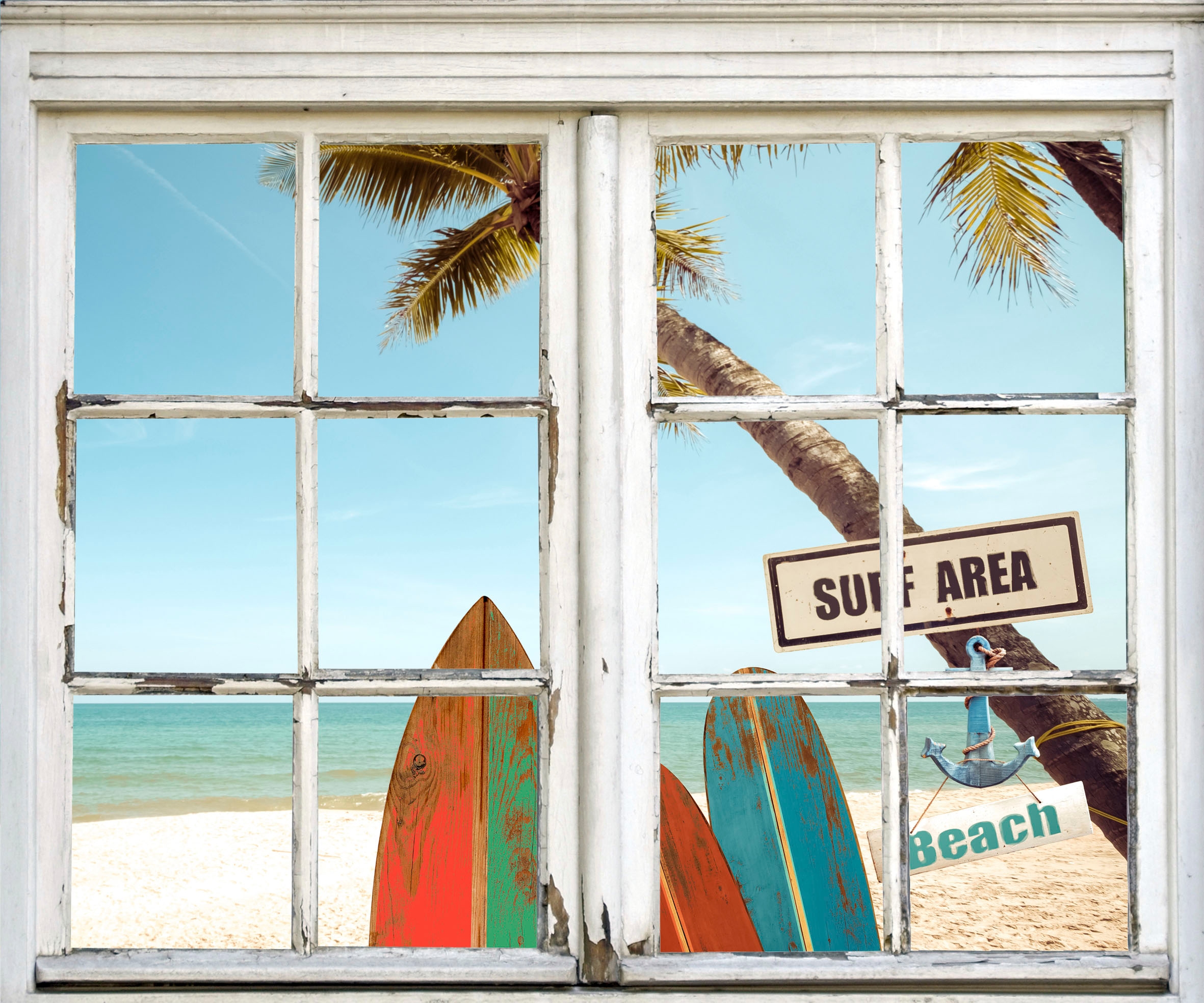 Image of queence Wandsticker "Surf Area Beach" Wandsticker, Wandbild, selbstklebend, Surfer