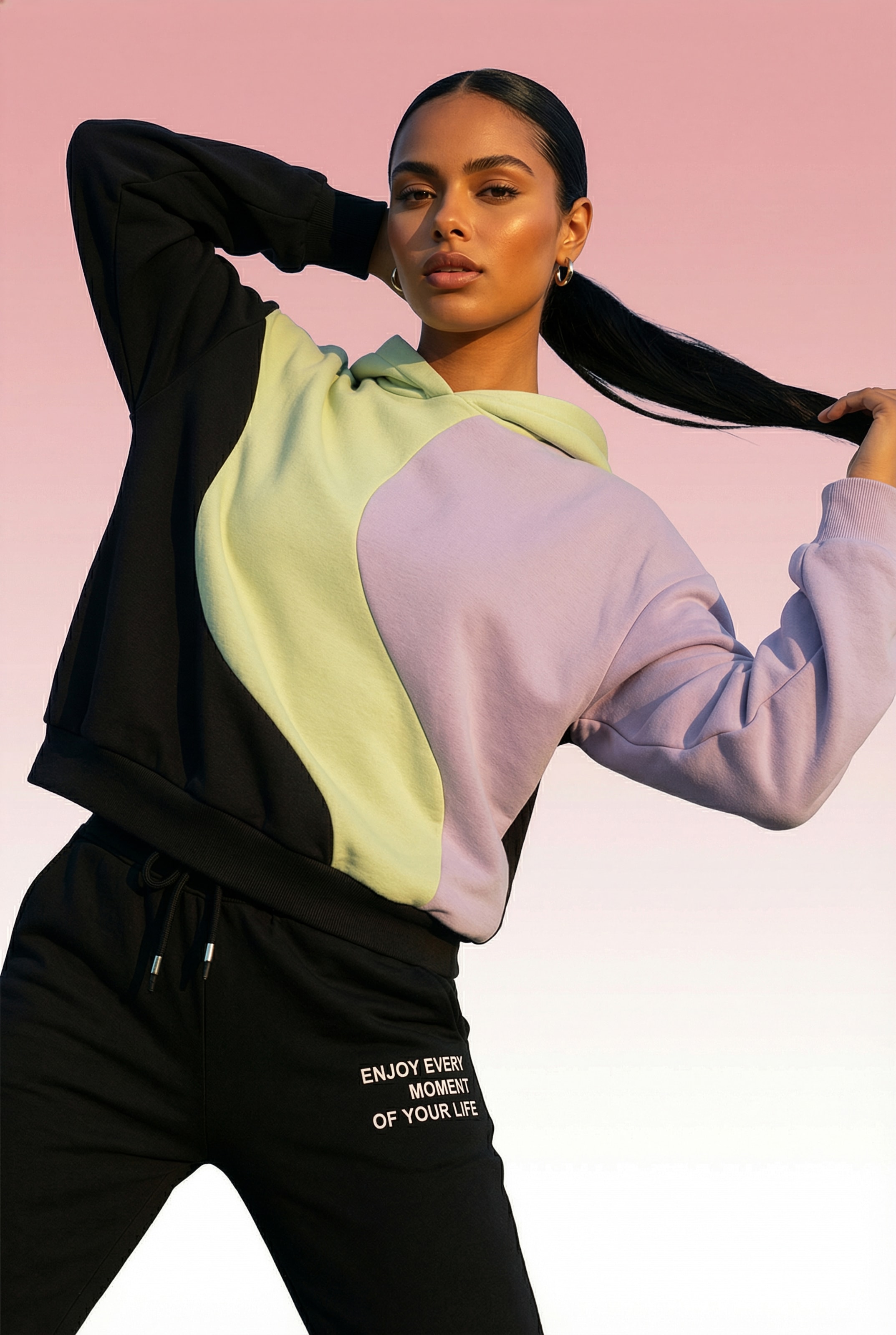 Image of Buffalo Hoodie "- Kapuzensweatshirt", mit modernem Colorblock-Muster, Home- und Loungewear