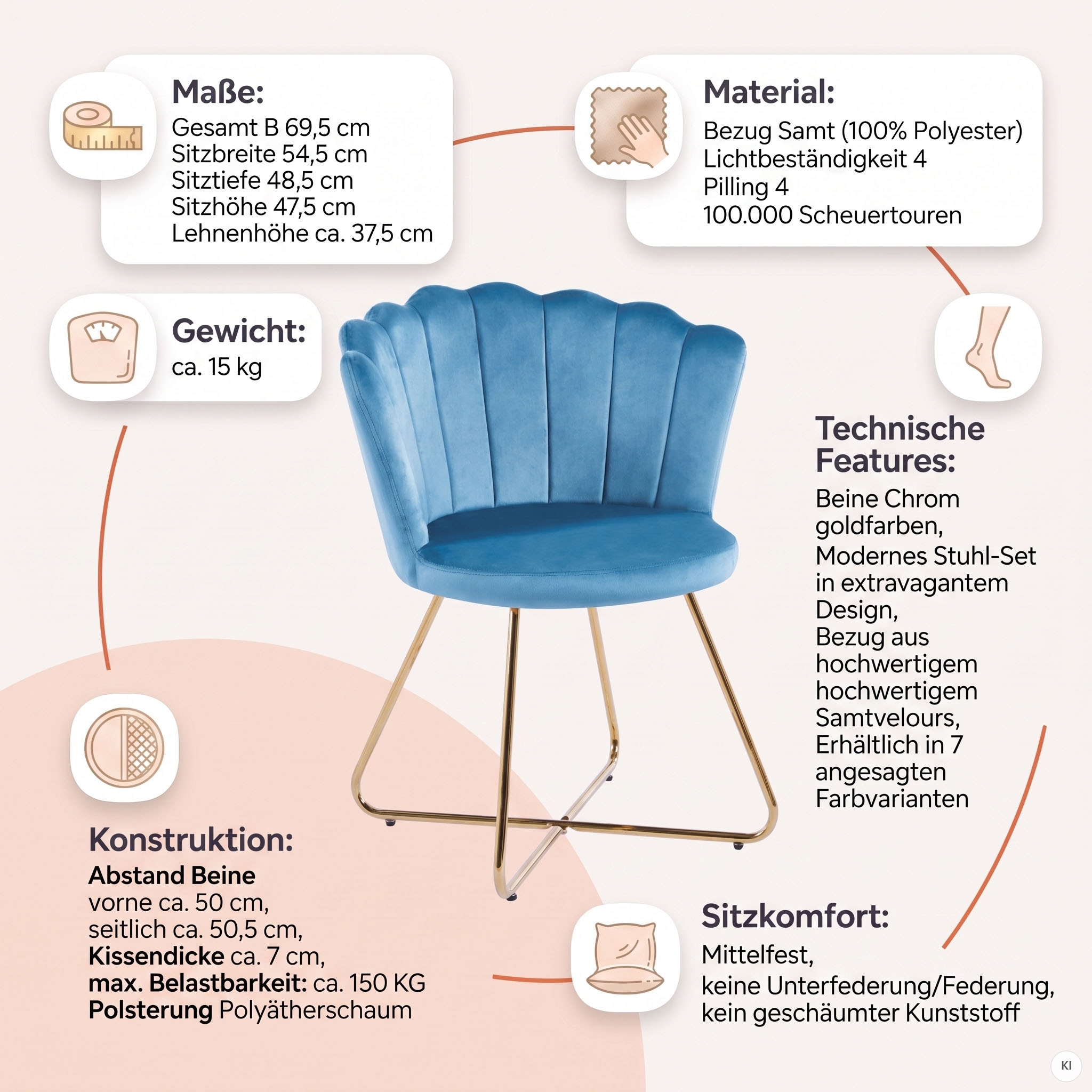 SalesFever Chaise rembourrée »Komfortabler Stuhl im eleganten Design« (Ensemble) 2 cuisdesign coquillage