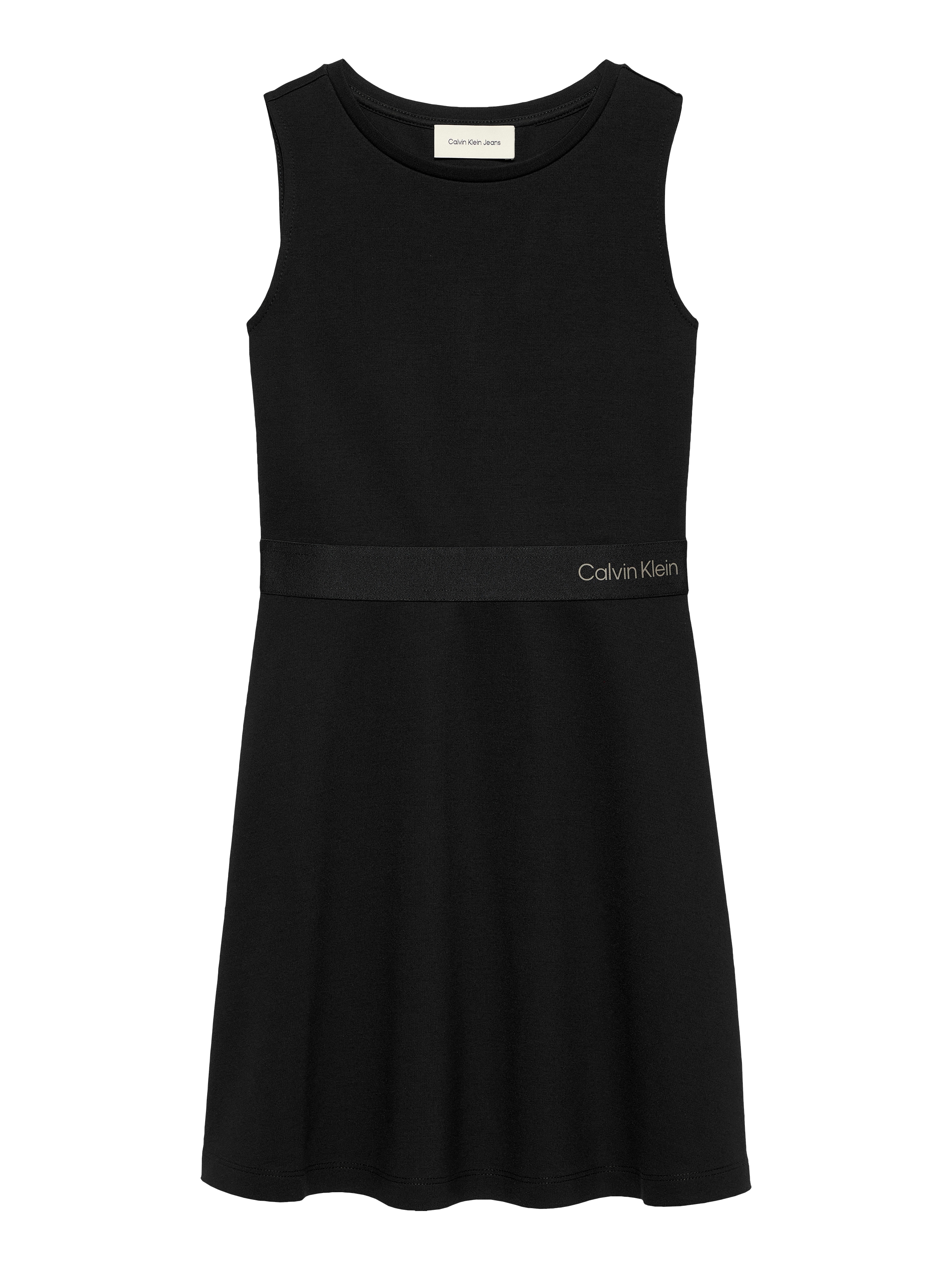 Calvin Klein Jeans Minikleid »FIT FLARE SLEEVELESS PUNTO DRESS«, Logo-Tape-Besatz an der Taille