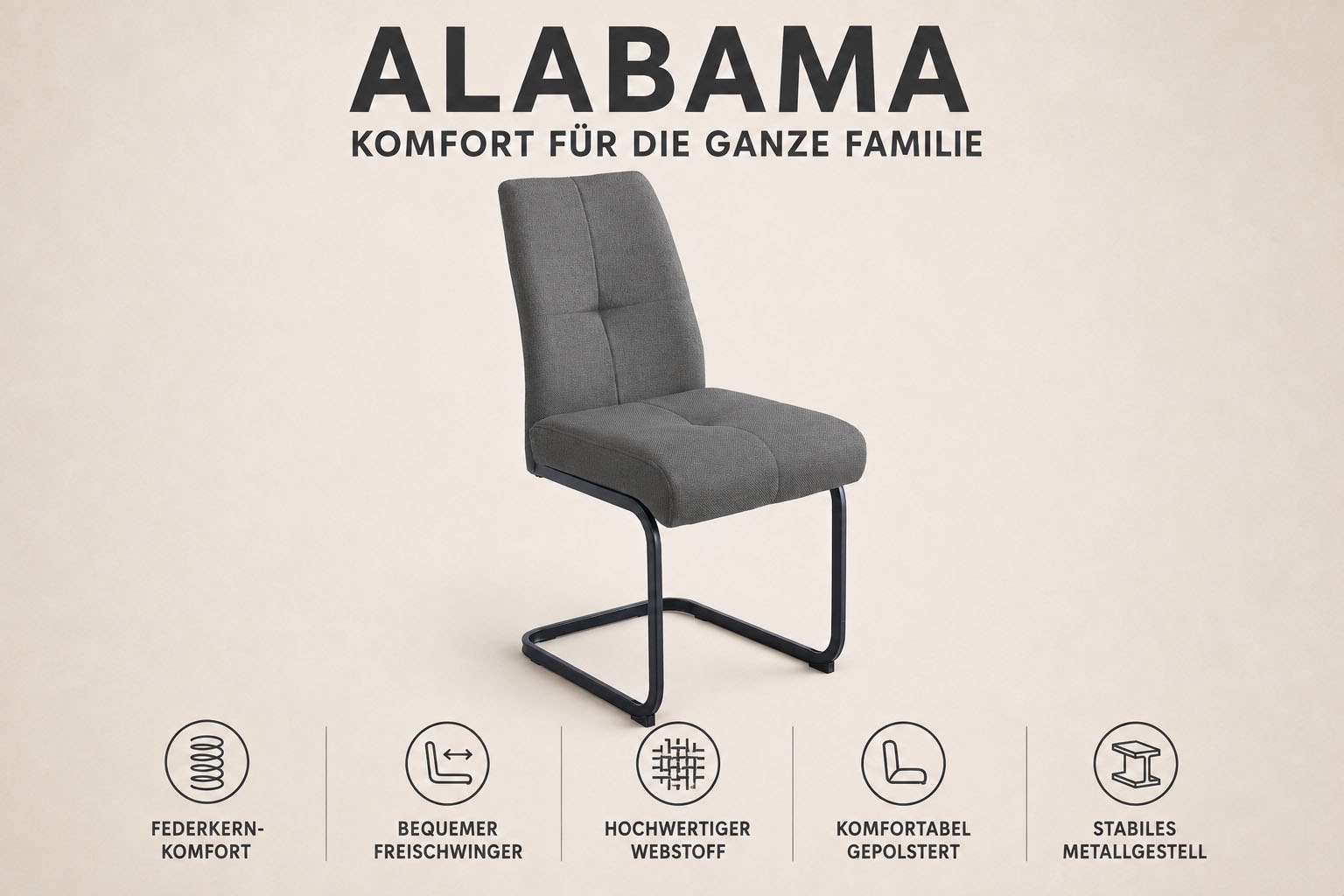 GOODproduct Chaise cantilever »Alabama, 2er-Set, Federkern« (Ensemble) 2 cuisgemütlicher Esszimmerstuhl mit Federkern und robustem Webstoff