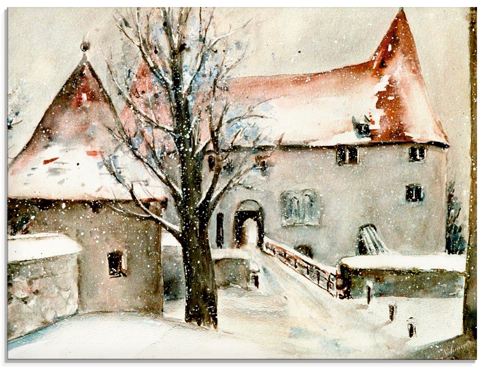 Image of Artland Glasbild "Winter auf der Burg" Gebäude 1 Stk. tlg. in verschiedenen Grössen