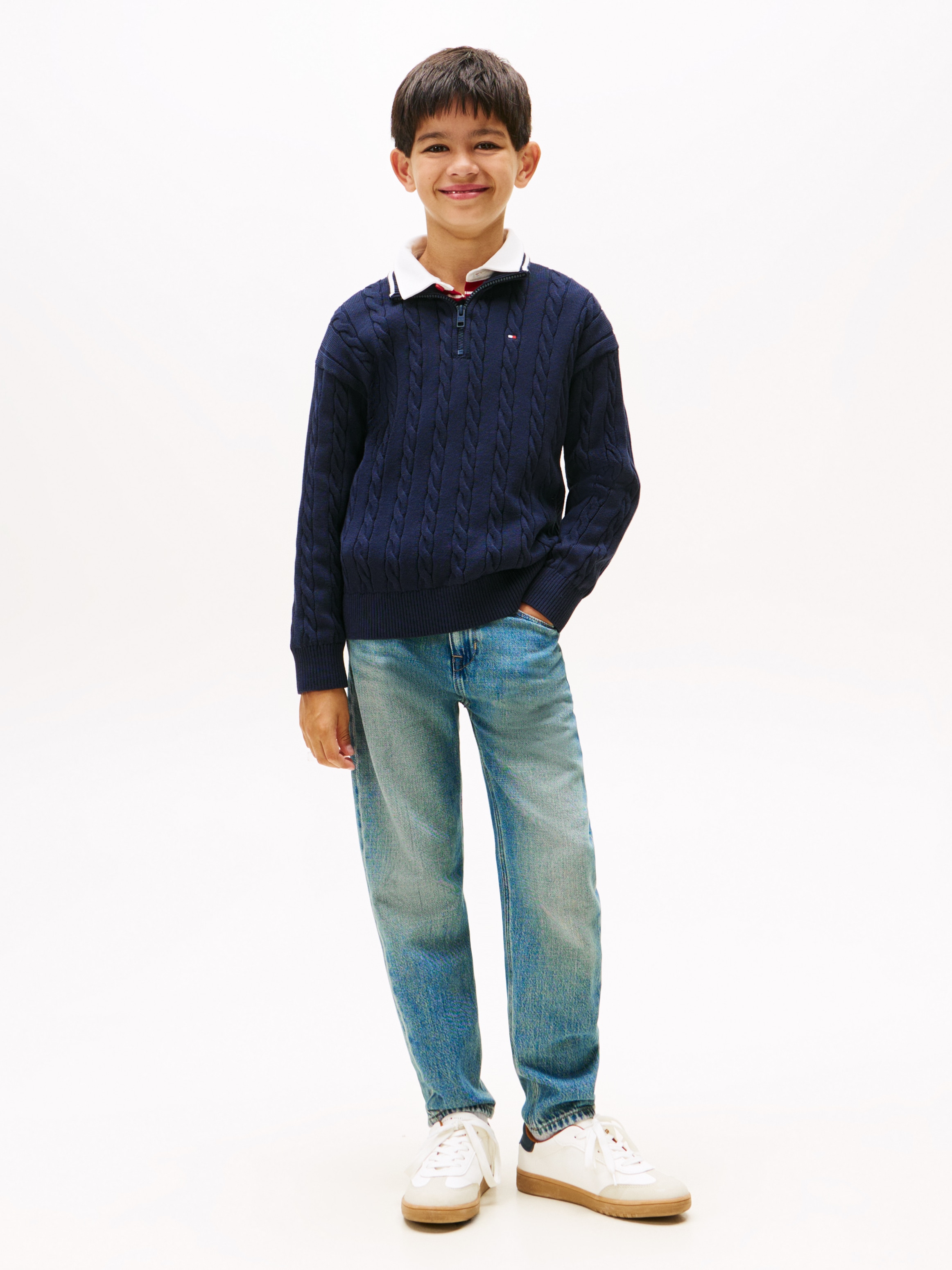 Tommy Hilfiger Strickpullover »COTTON CABLE HALF ZIP SWEATER«, Kinder bis 16 Jahre
