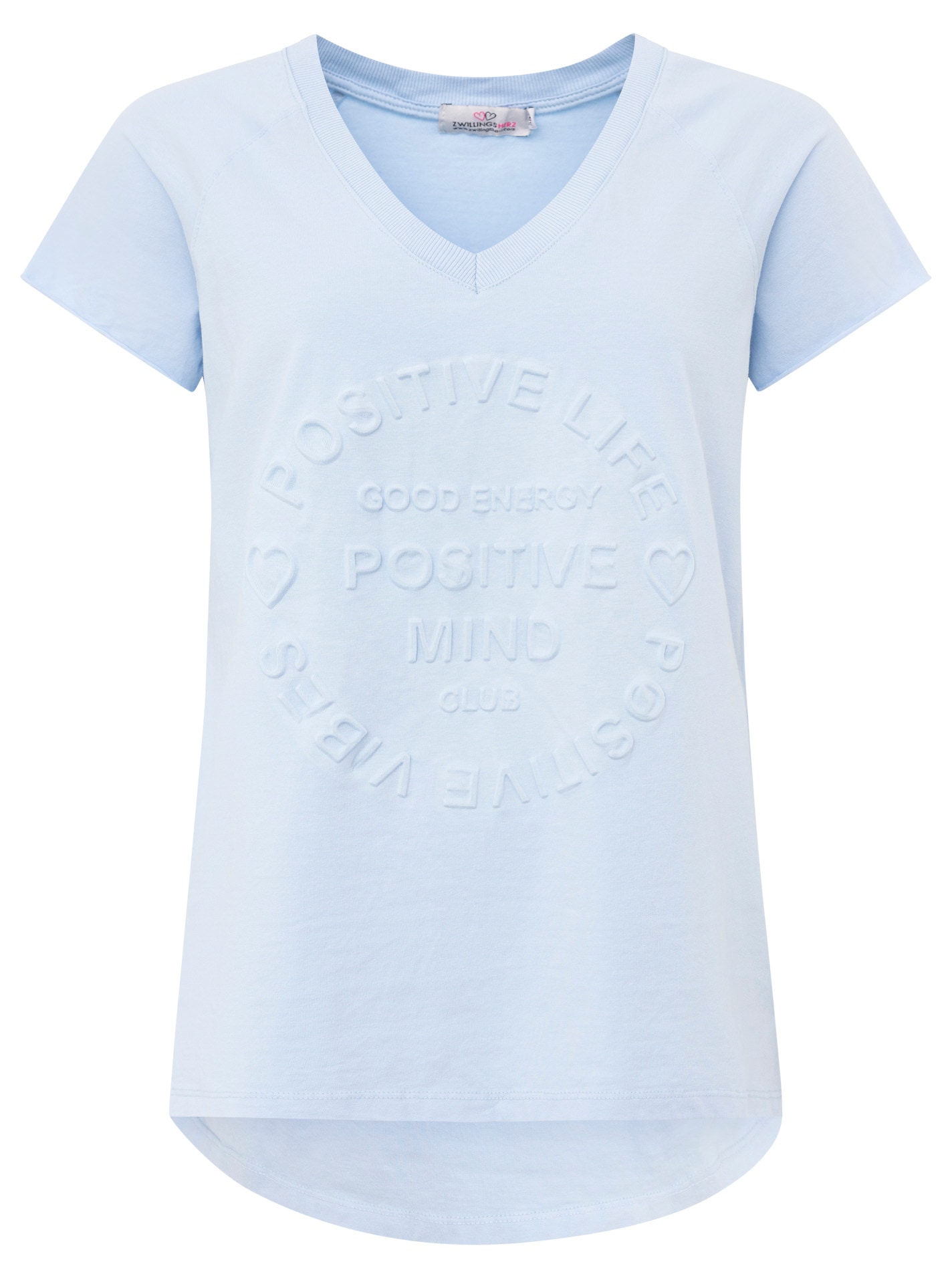 Zwillingsherz Kurzarmshirt »Oversizedshirt Stempeldruck "Positive Mind"«, mit V-Neck Ausschnitt und Stempeldruck, leicht oversized geschnitten
