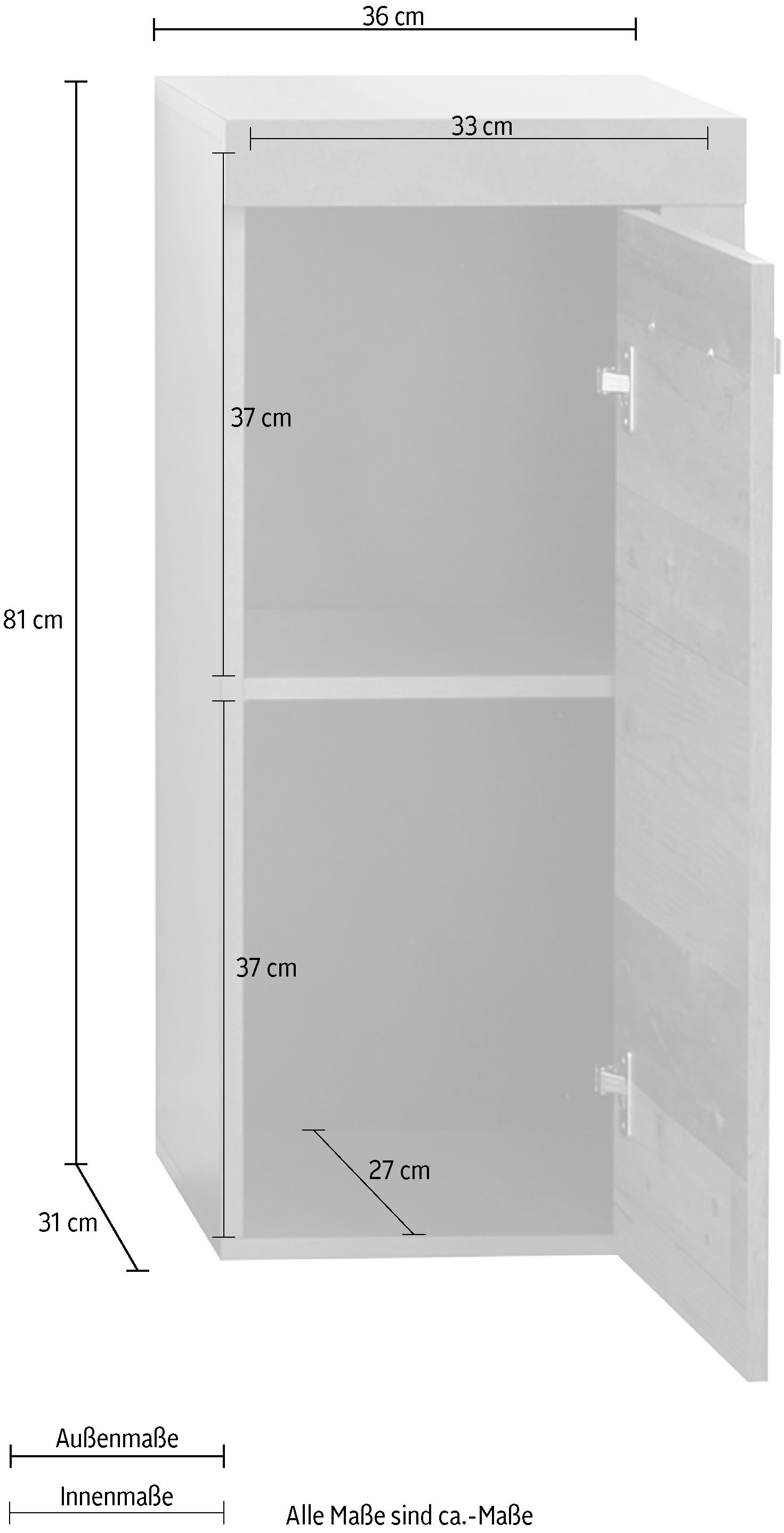 INOSIGN Armoire basse »Ilana« Badschrank im modernen Industrial Style - Masse (B/T/H) 36/31/81 cm