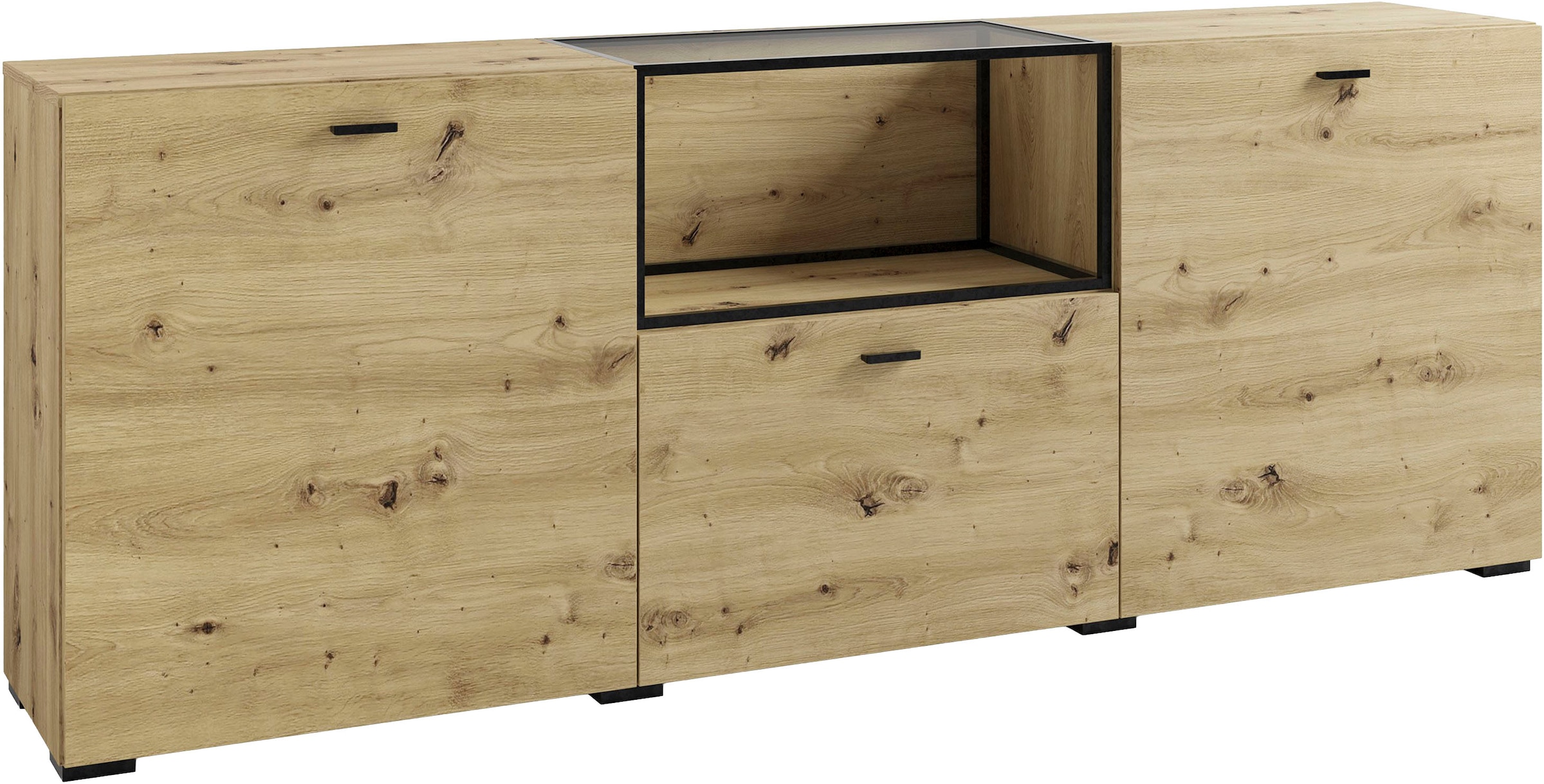 byLIVING Sideboard »Frame« 1 Stk. tlg. moderne Kommode mit Metalleinsatz und Glasplatte, 200cm breit.