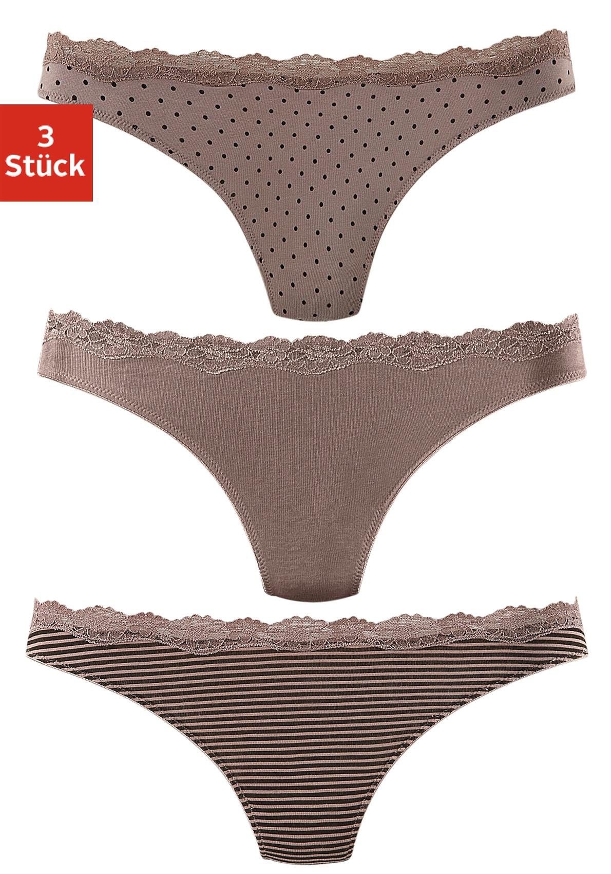 Image of LASCANA String, (Packung, 3 St., 3er-Pack), mit zarter Spitze bei Ackermann Versand Schweiz