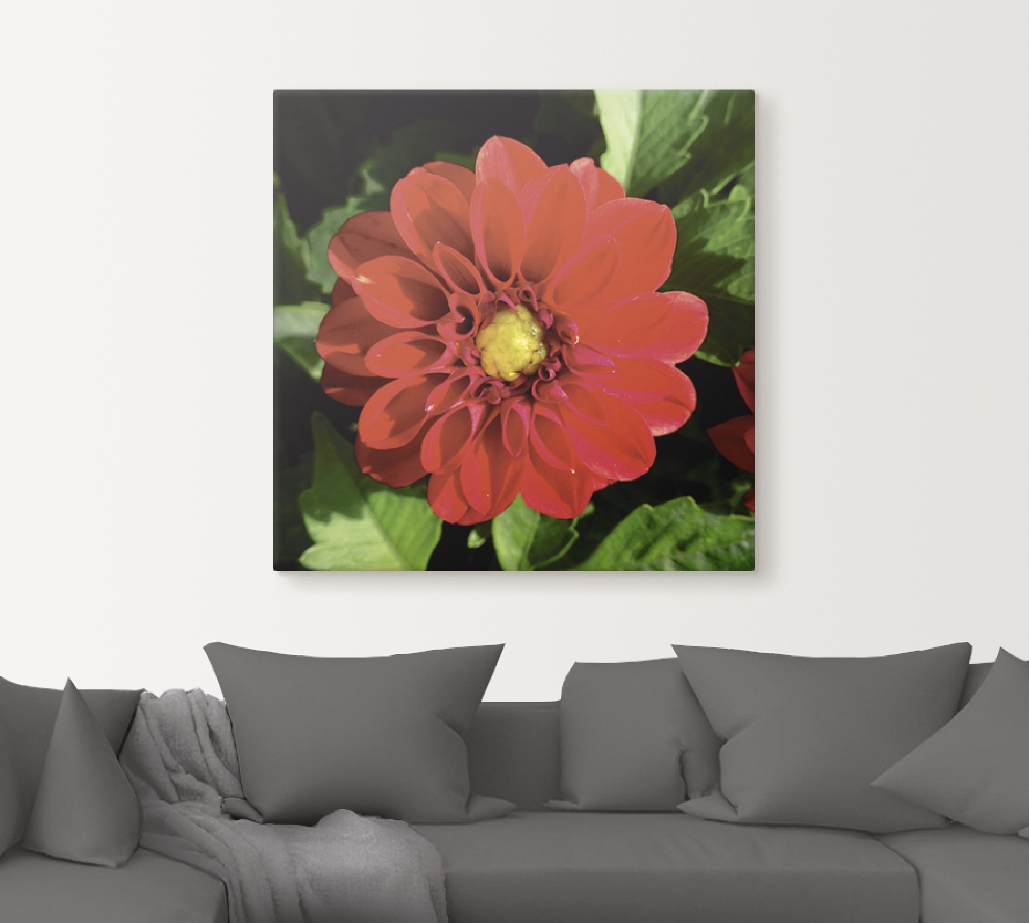 Artland Leinwandbild »Rote Dahlienblüte«, Blumen, (1 St.), auf Keilrahmen gespannt