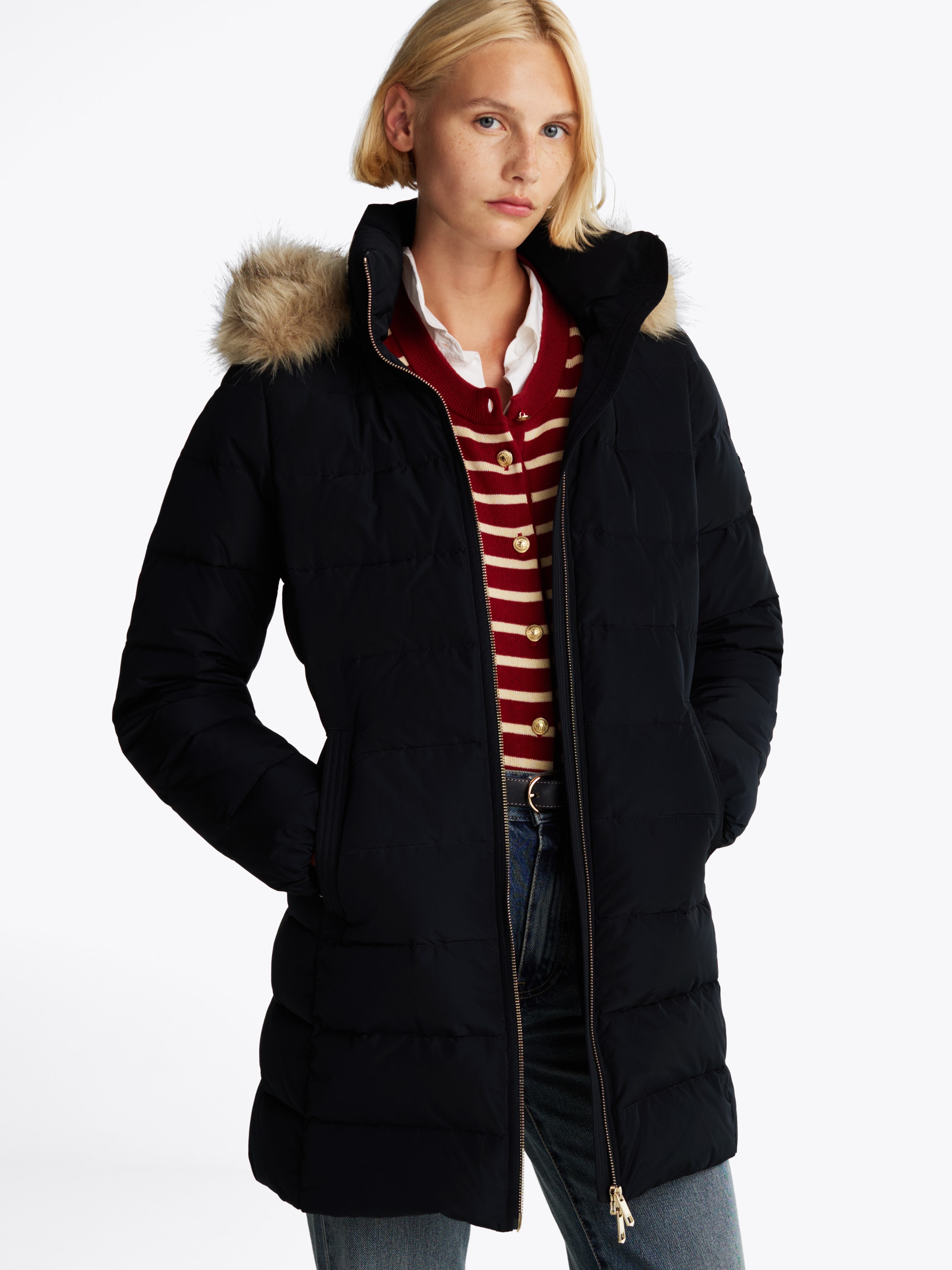 Tommy Hilfiger Steppmantel »HERITAGE DOWN TYRA COAT WITH FUR«, mit Fellimitat