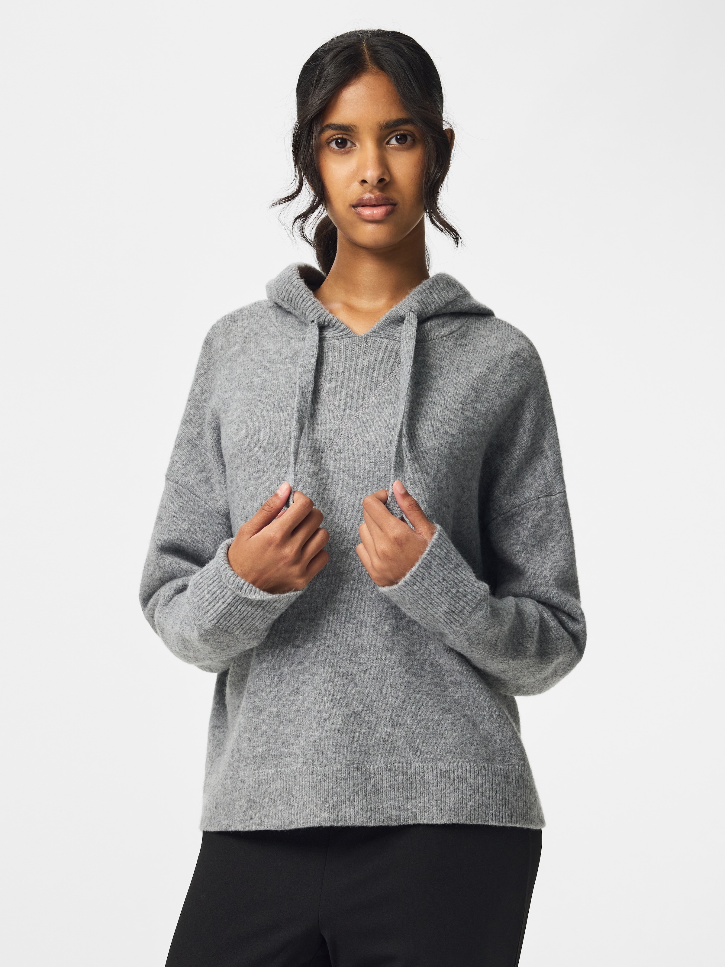 Image of pieces Kapuzenpullover "PCMALOU LS KNIT HOODIE NOOS BC" Materialmix, mit Wolle und Stretch, slim fit