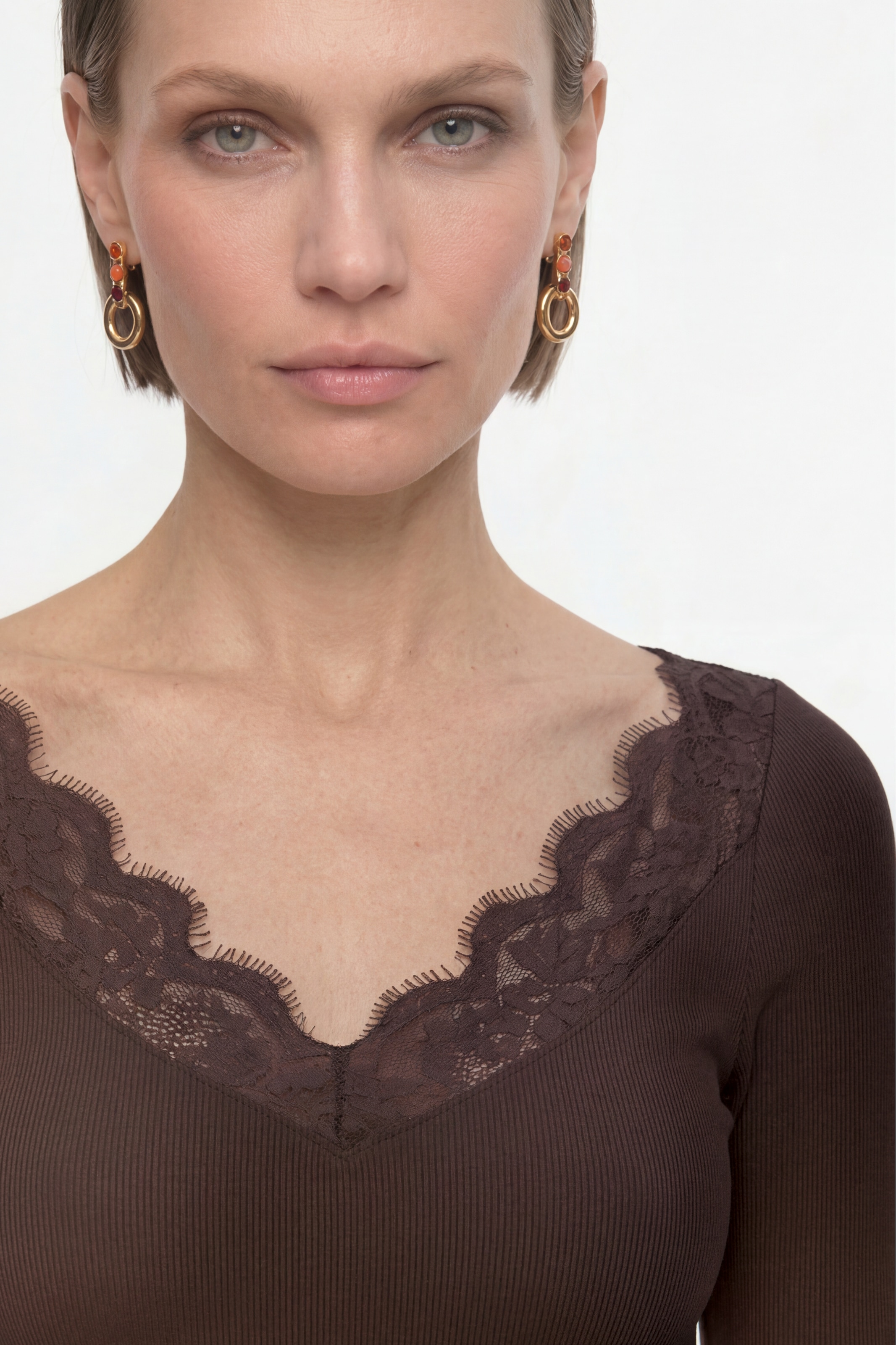 RICHROYAL T-shirt à manches longues coupe régulière avec encolure en pointe