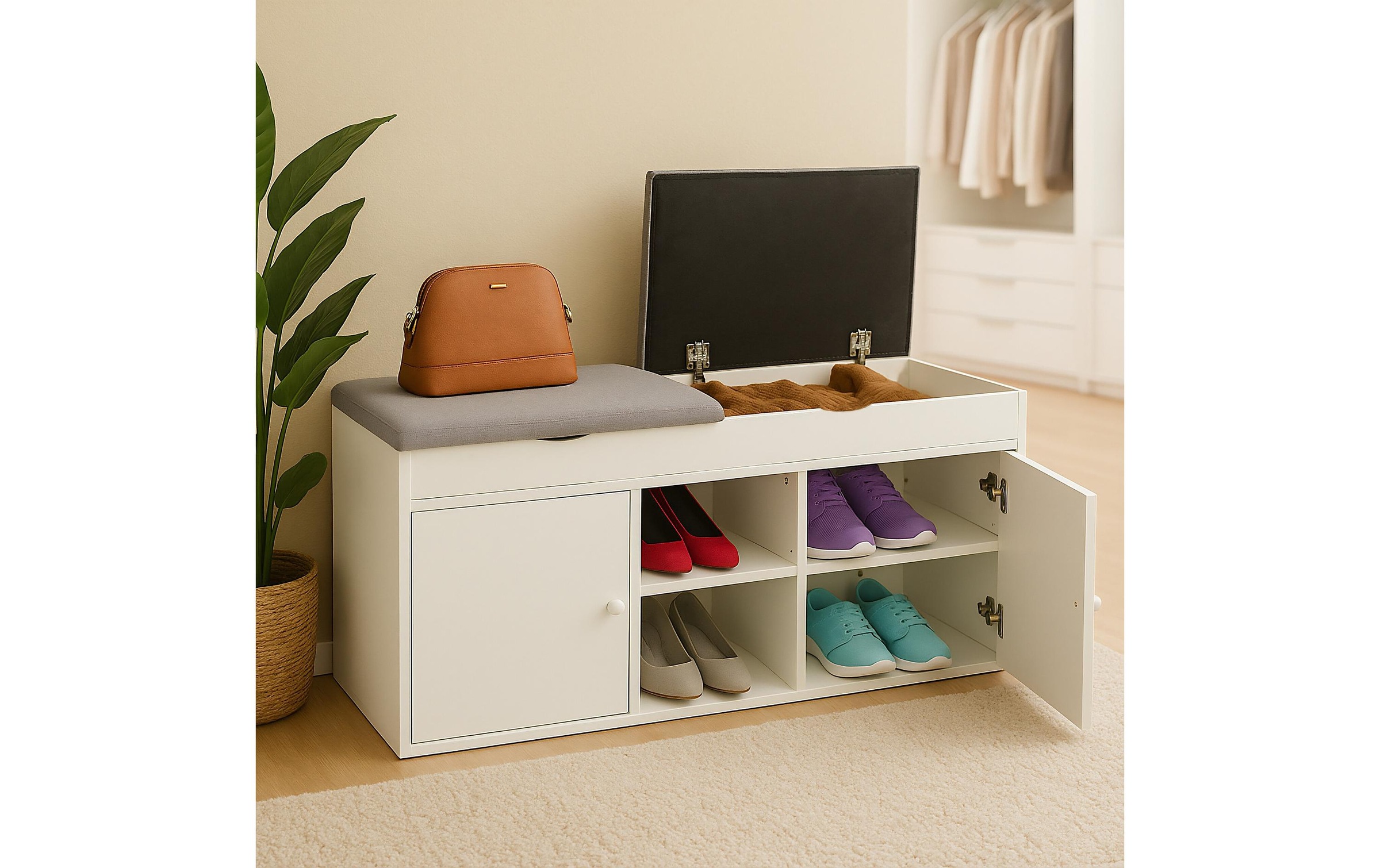 relaxdays Schuhschrank »mit Sitzfläche, 100 x 49.5 cm«