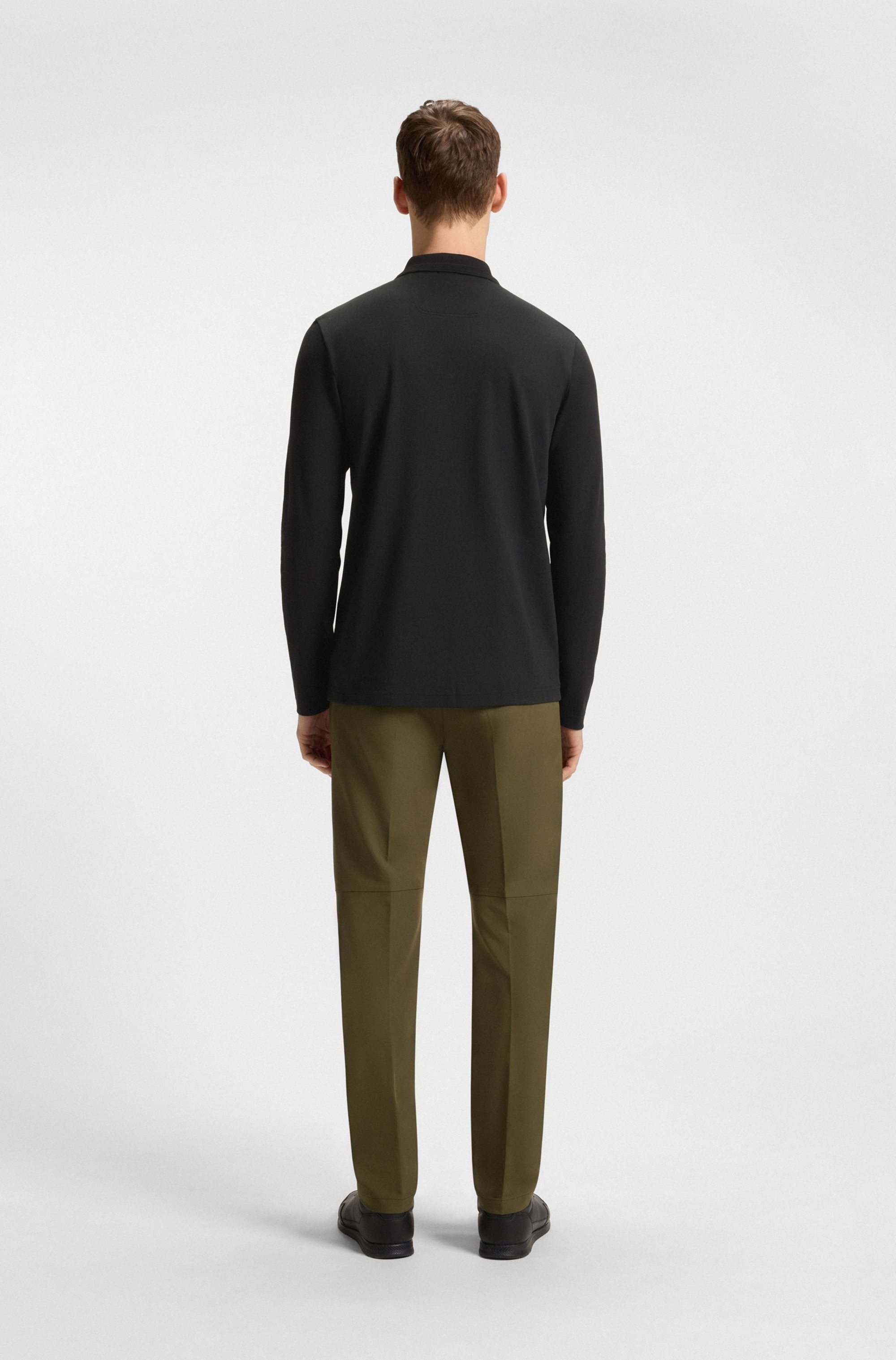BOSS GREEN Langarm-Poloshirt »Plisy«, mit Streifen am Kragen