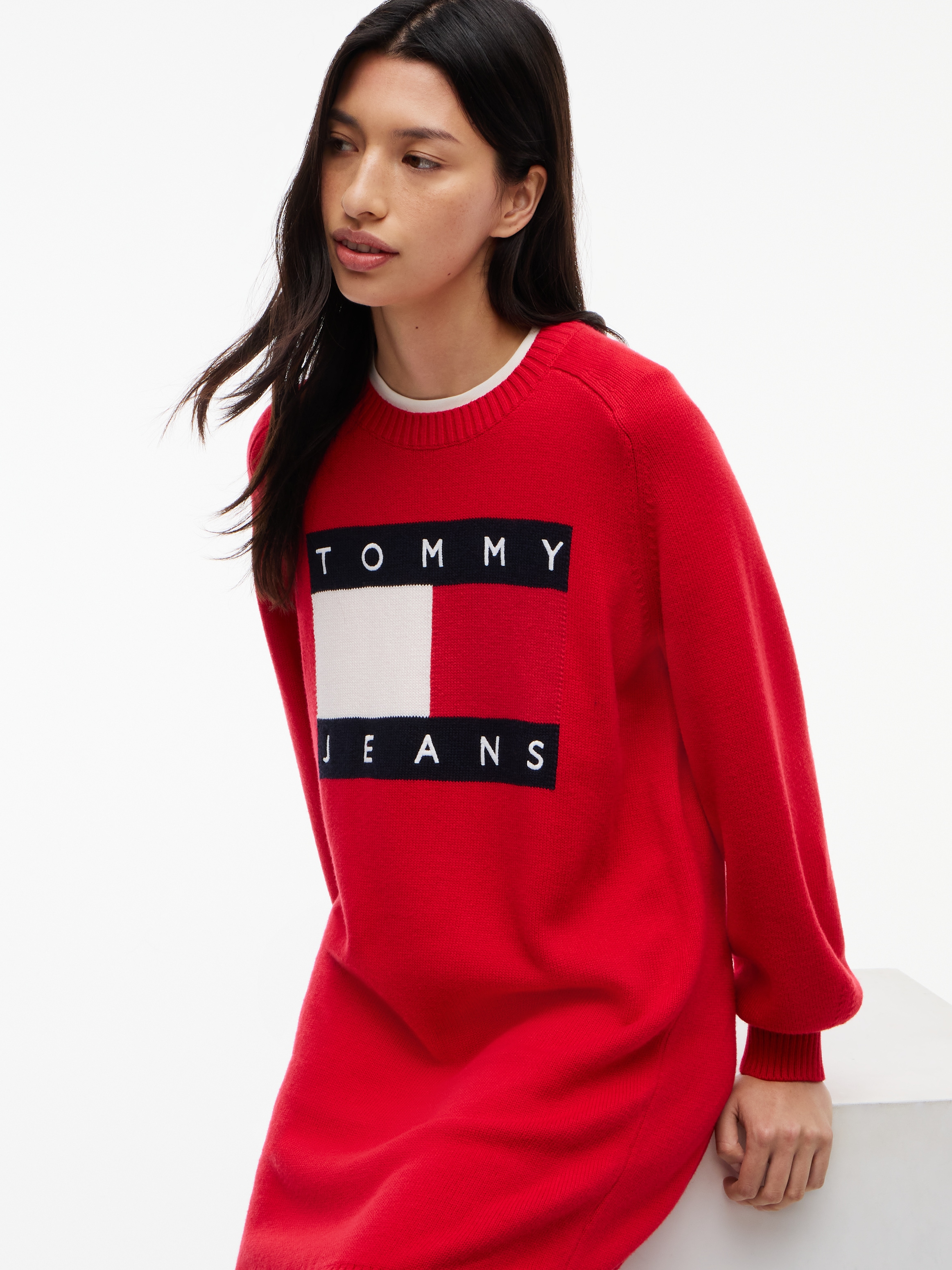 Image of Tommy Jeans Sweatkleid "TJW SWEATER FLAG DRESS EXT" Baumwollmischung