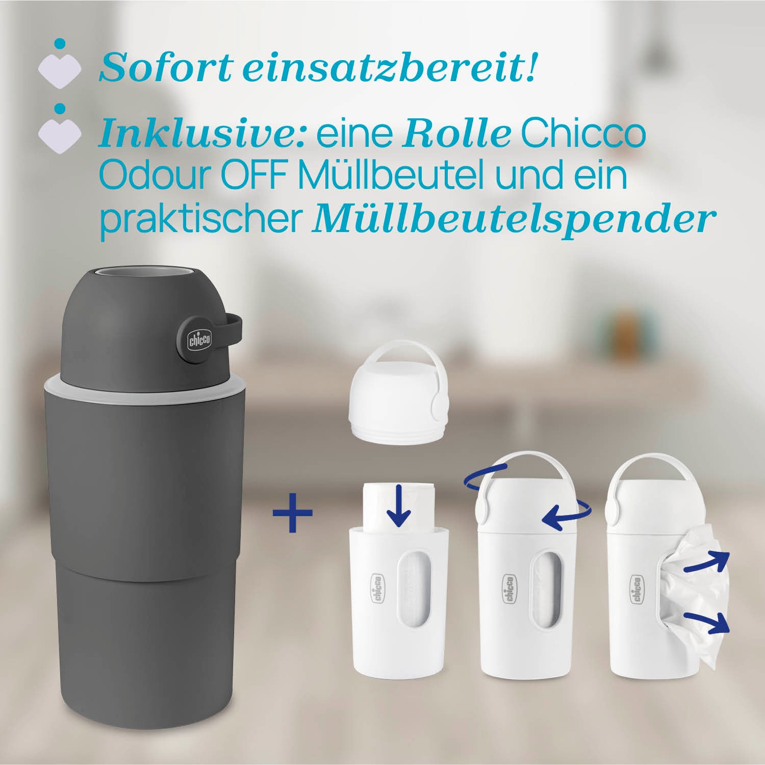 Chicco Seau à couches »Teleskop, Odour off XL« inklusive 1 Pck. Müllbeutel Odour Off und einem Müllbeutelspender