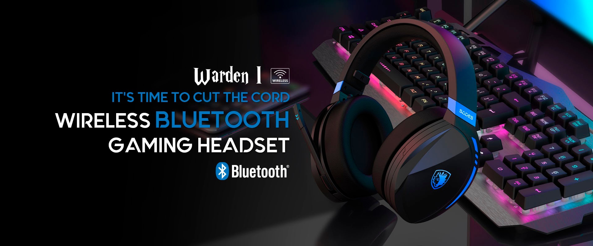 Sades Gaming-Headset »SADES Warden I SA-201 Gaming Headset, Wireless, schwarz/blau, USB« Rauschunterdrückung kabellos, Stereo, Over Ear, Bluetooth 5.0, 2,4 G 3,5 mm