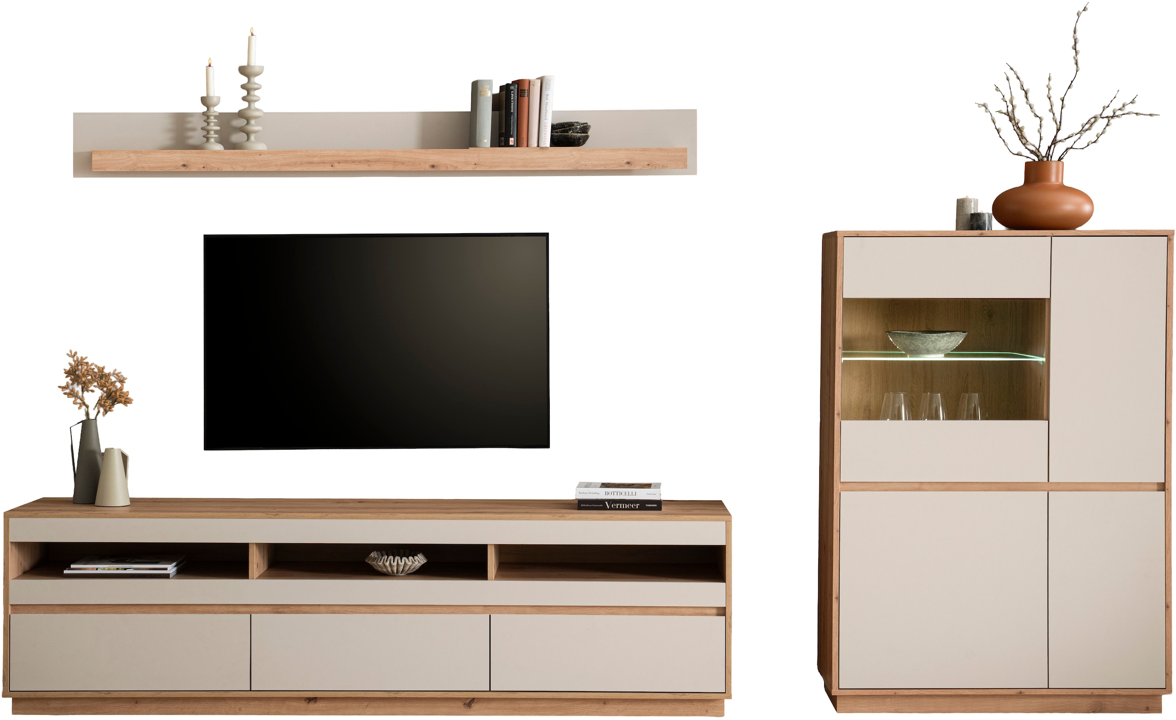 Home affaire Meuble mural »Sonora, moderne Anbauwand, Komplettset in Kaschmir/Eiche« Komplett-Set, 3 cuis tlg.