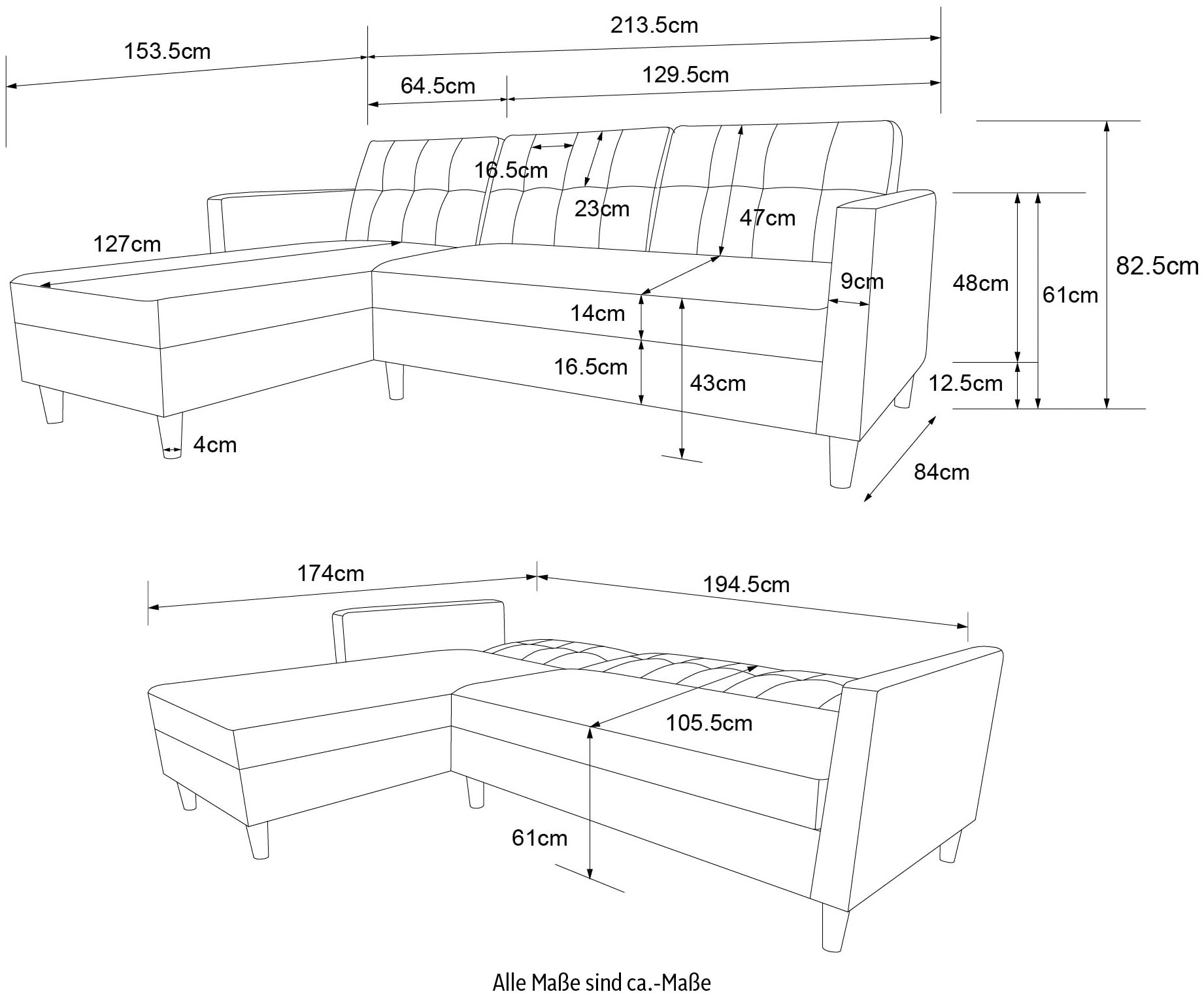 Dorel Home Ecksofa »Hartford II«, mit Bettfunktion und Stauraum, Recamiere beidseitig montierbar