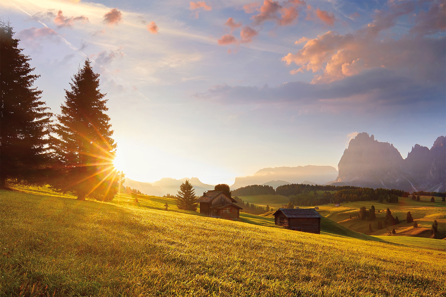 Image of Bönninghoff Bild "Wandbild ALPENLANDSCHAFT 60x90 cm – Leinwandbild Keilrahmen Deko" Berge Berge & Alpenbilder Sonnenuntergang auf Keilrahmen gespannt