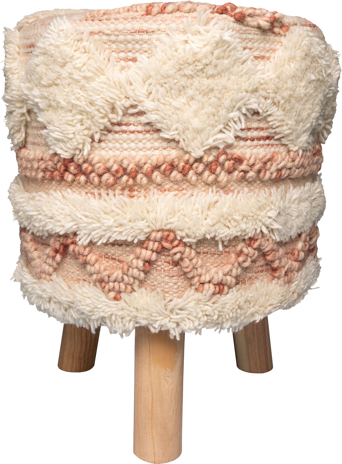 Image of Kayoom Sitzhocker "Hocker Bohist 225, charaktergebende Strukturen mit Fransen und Quasten" 1 Stk. tlg. handgefertigtes Unikat, Boho-Style, gut kombinierbar