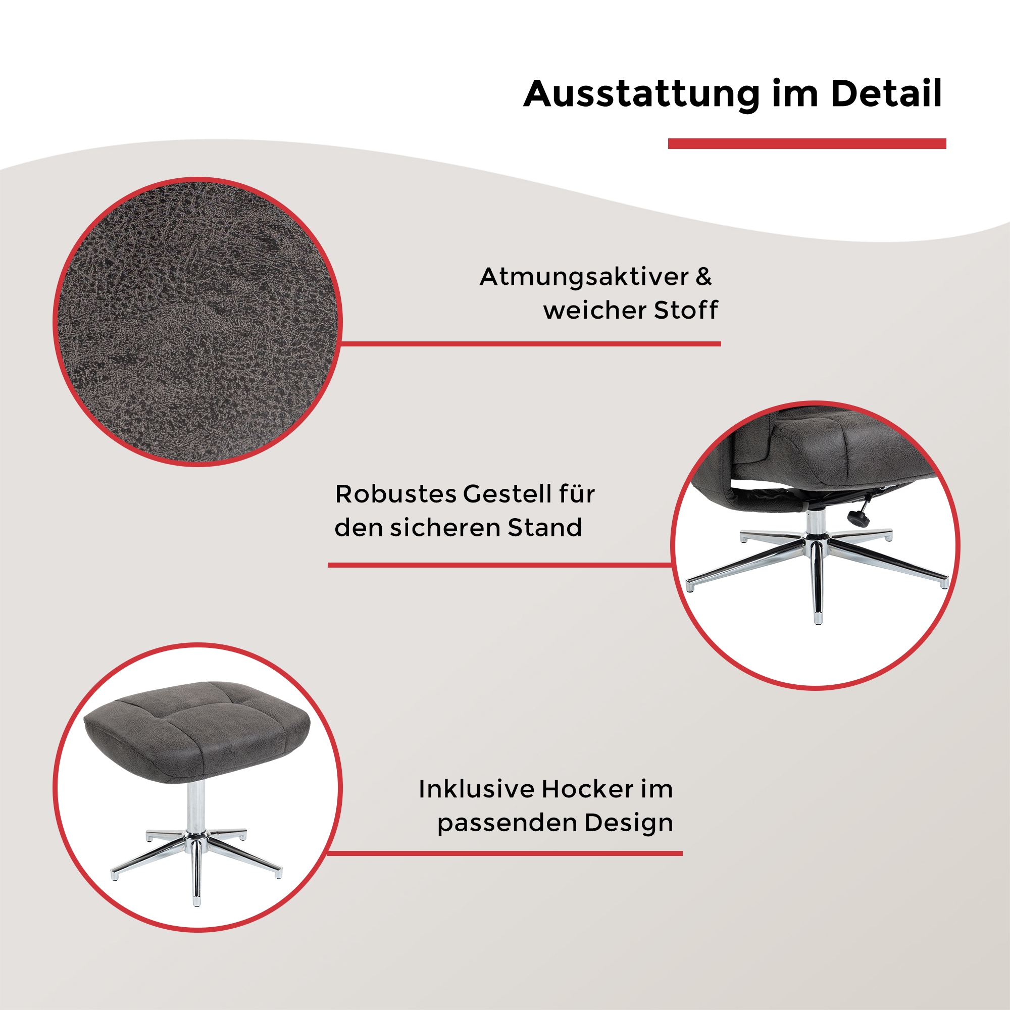 Duo Collection Fauteuil TV »Burnaby« avec tabouret et fonction relax, pivotant à 360 degrés