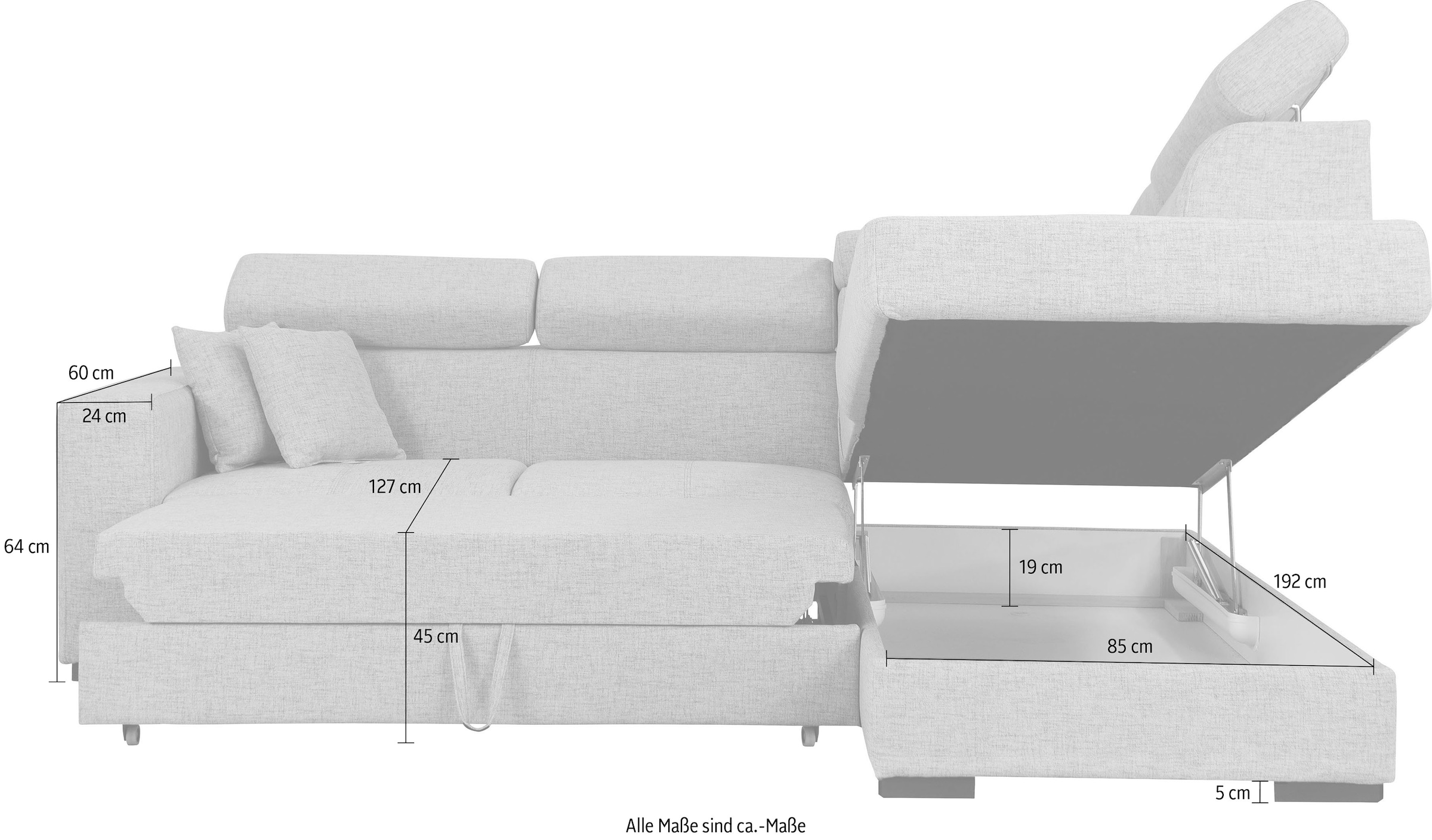 Home affaire Ecksofa »Tulio L-Form«, wahlweise mit Bettfunktion und Bettkasten, incl. 3 Zierkissen