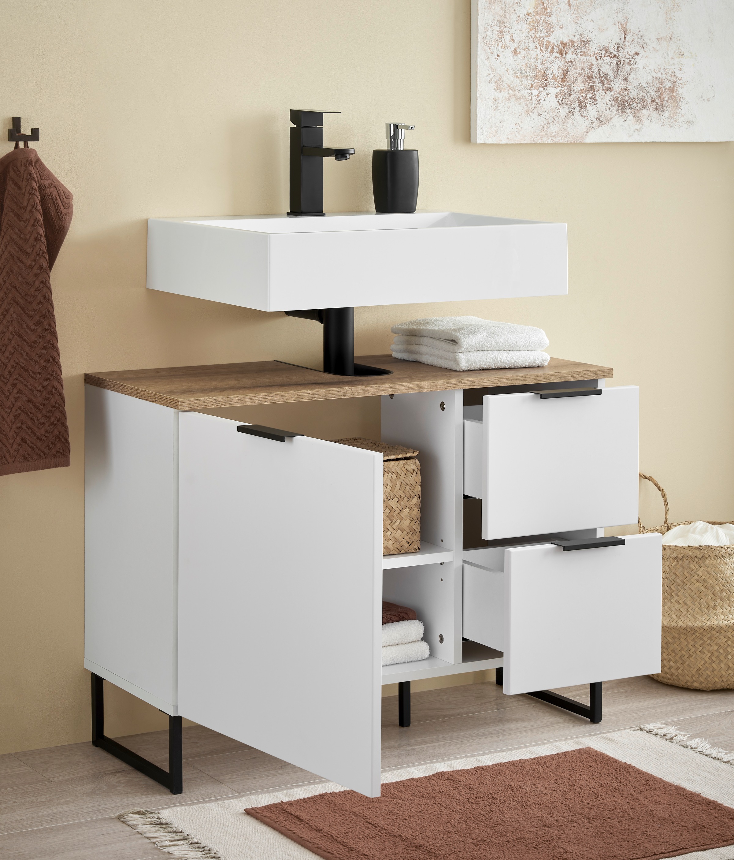 BASIC by Balculina Armoire sous lavabo »Denver Waschbeckenunterschrank, Badezimmerschrank BxHxT 80x60x35« 1 cuis tlg. largeur 80 cm, porte montable à gauche/droite, Softclose