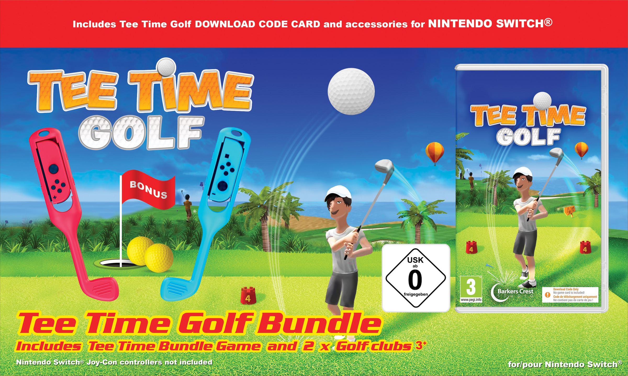 Image of Spielesoftware "Tee Time Golf (Code in a Box) Bundle inkl. 2 Golfschlägern" Nintendo Switch Code in the Box