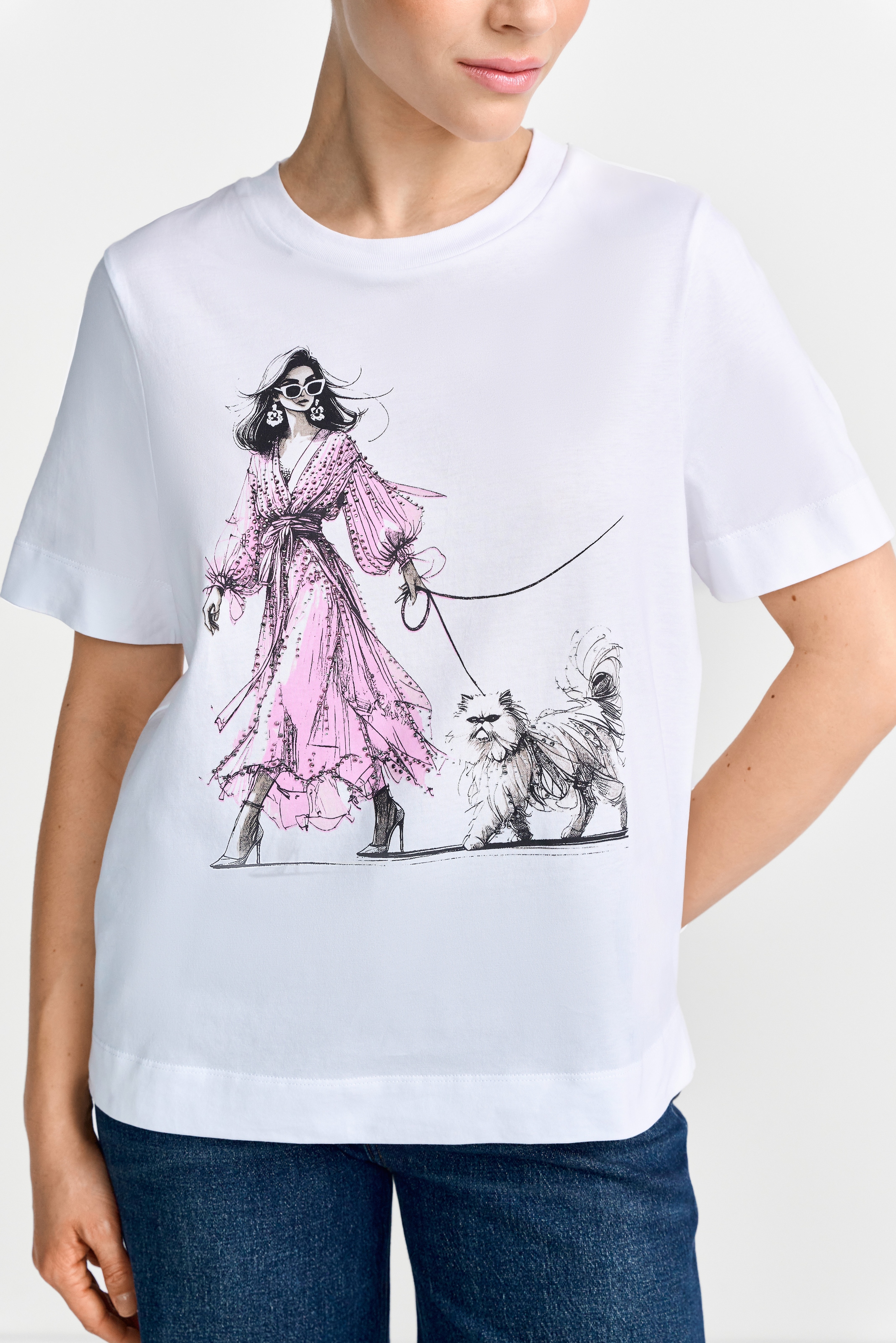 Image of RICHROYAL T-Shirt mit grossem Frontmotiv mit Glitzersteinchen, aus reiner Baumwolle