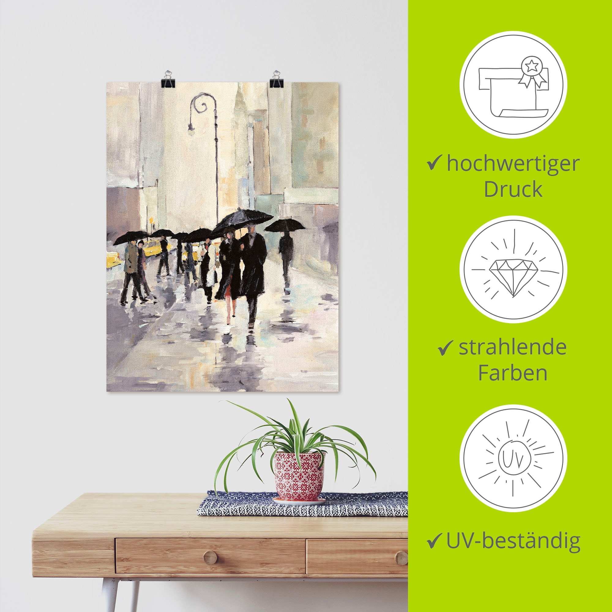 Artland Wandbild »Stadt im Regen«, Gruppen & Familien, (1 St.), als Leinwandbild, Poster in verschied. Grössen