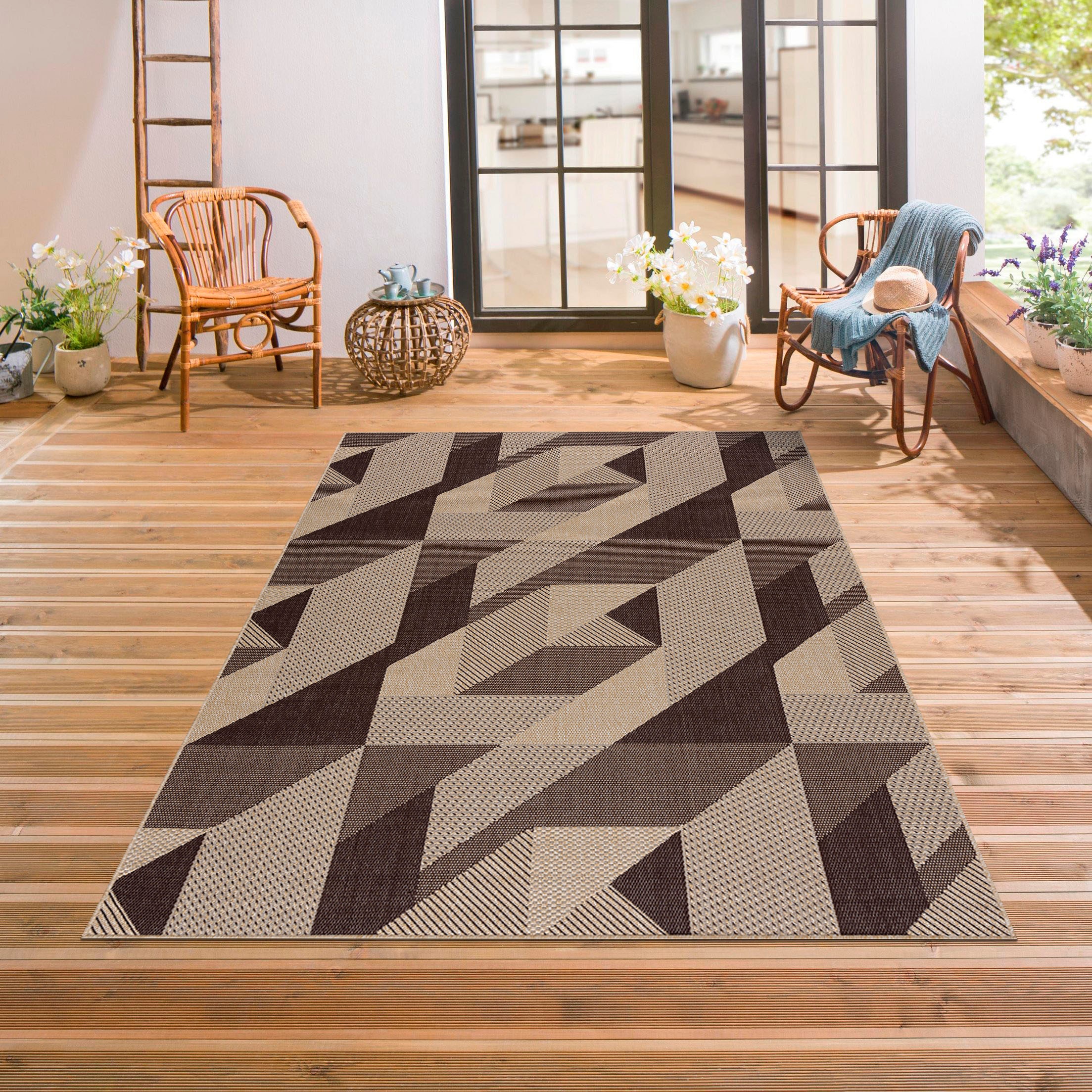 Home affaire Teppich »Borfin«, rechteckig, mit geometrischem Muster,  schmutzabweisend, In- und Outdoor geeignet à bas prix | Kurzflor-Teppiche