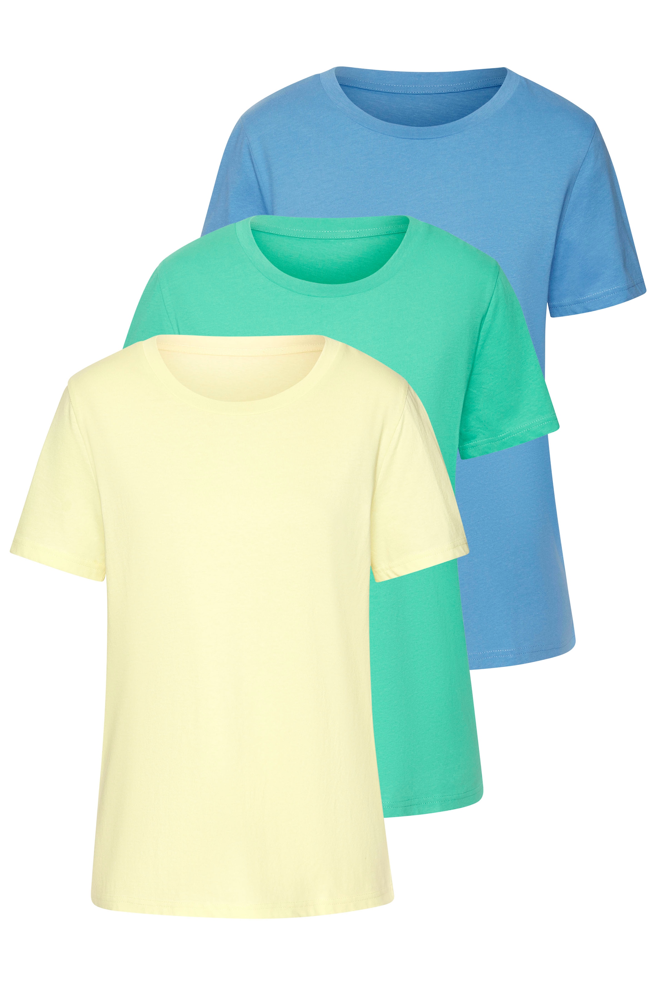 Image of Beachtime T-Shirt "mit modischem Schlitz am Saum" 3er-Pack, aus hochwertiger Baumwoll-Qualität