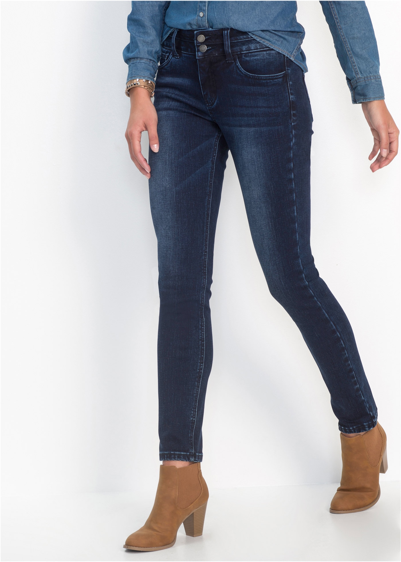 Image of bonprix Push-up-Jeans Five-Pocket Style, leichte used Optik, hoher elastischer Anteil