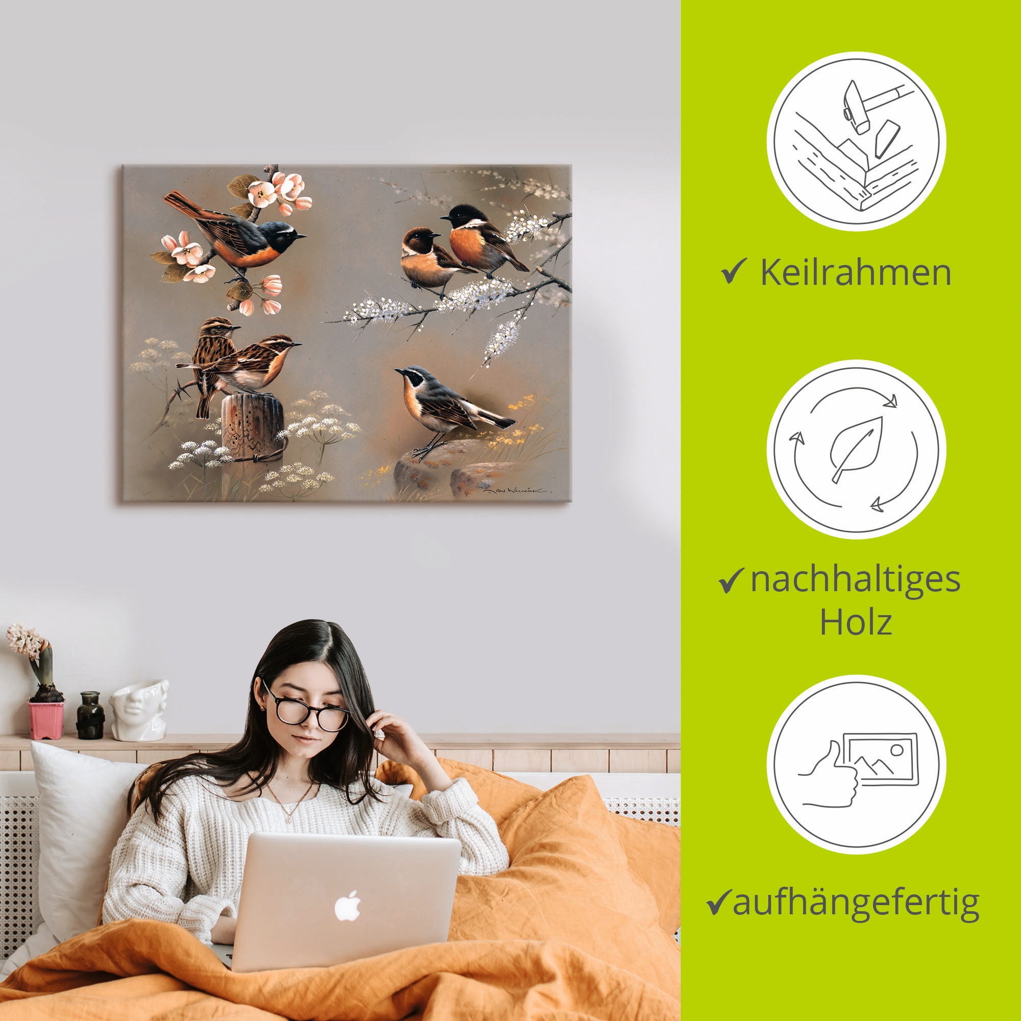 Artland Tableau sur toile »Vogel Komposition« 1 cuis tlg. auf Holzrahmen gespannt